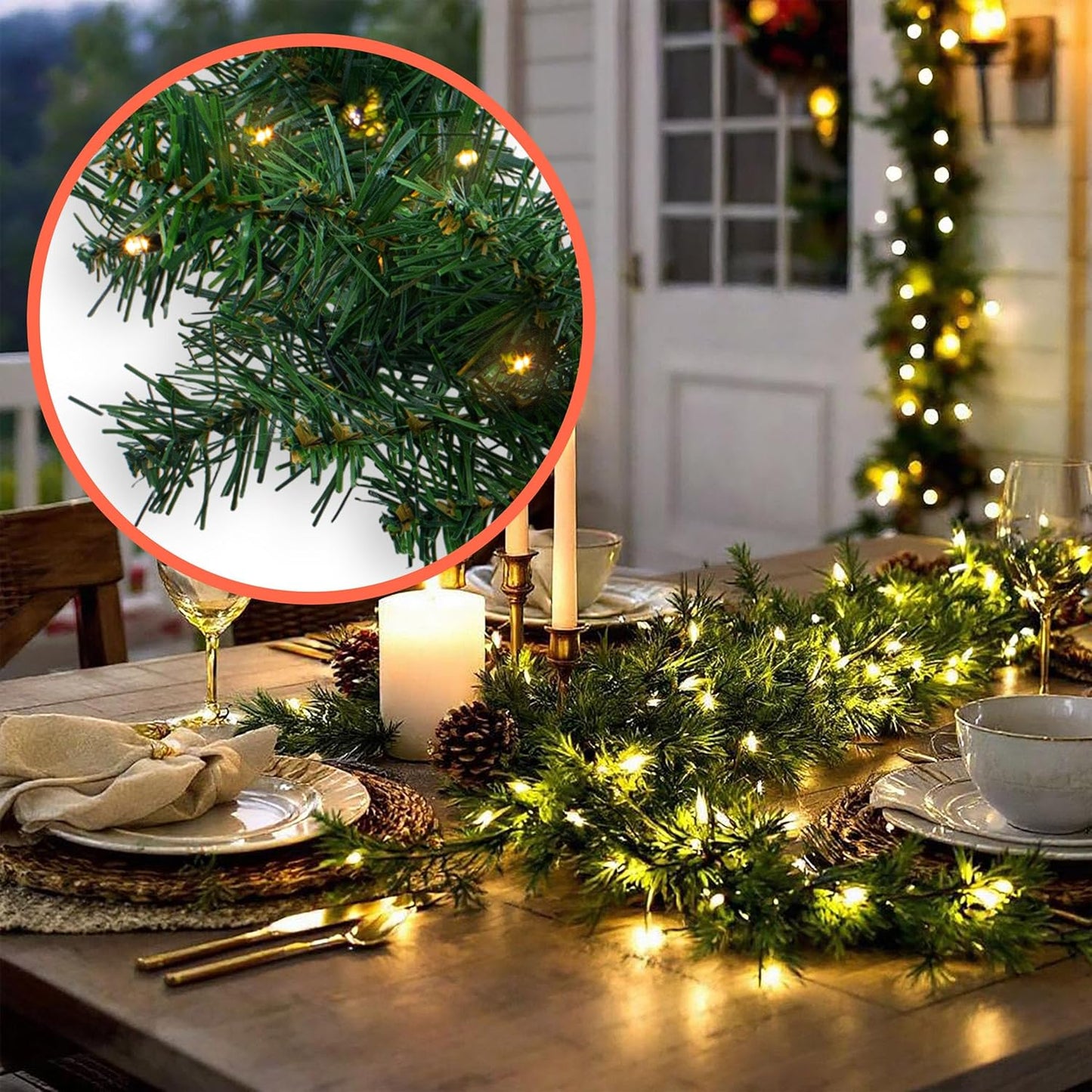 Weihnachtsgirlande mit LED Lichterkette und Timer, 540 cm / Batterie