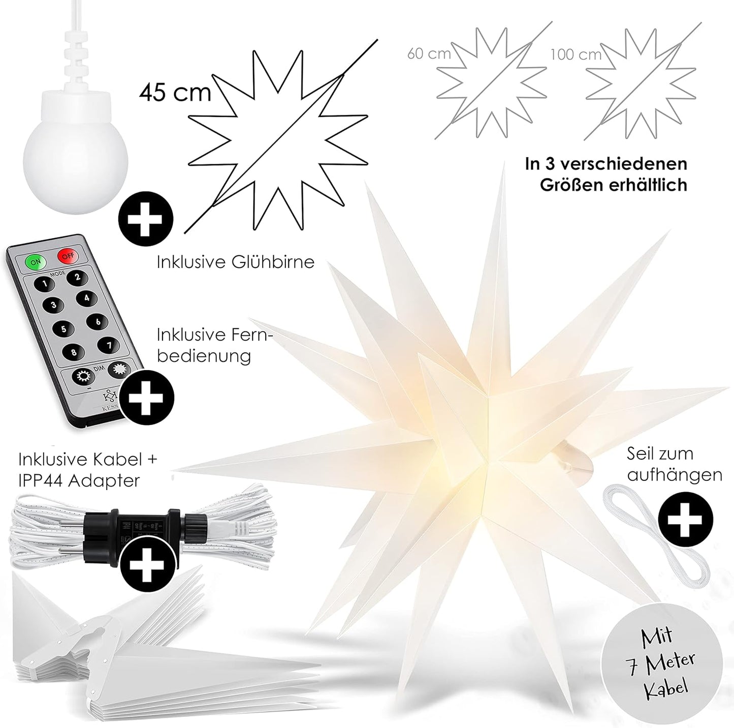 LED-Weihnachtsstern mit Fernbedienung, Bunt / mit Fernbedienung 45cm