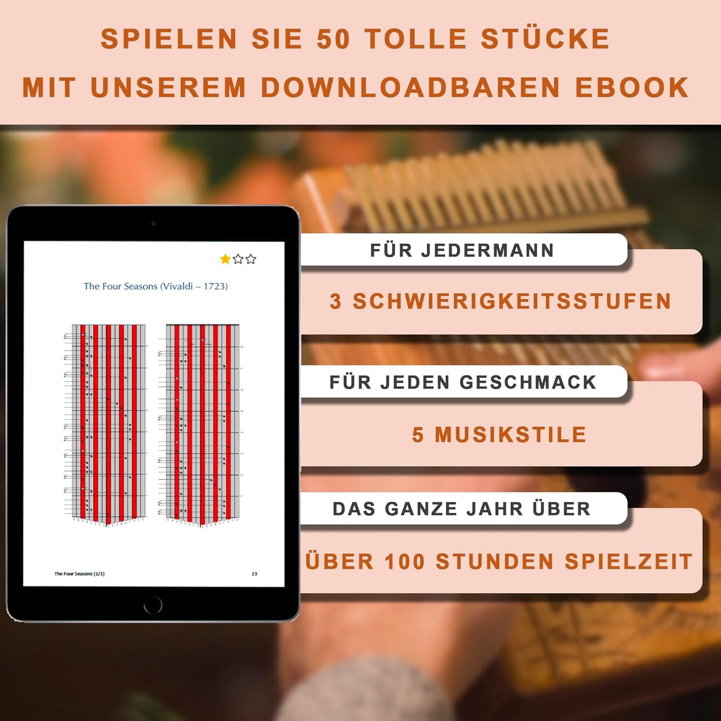 Kalimba Daumenklavier mit 17 Tasten und Zubehör-Set