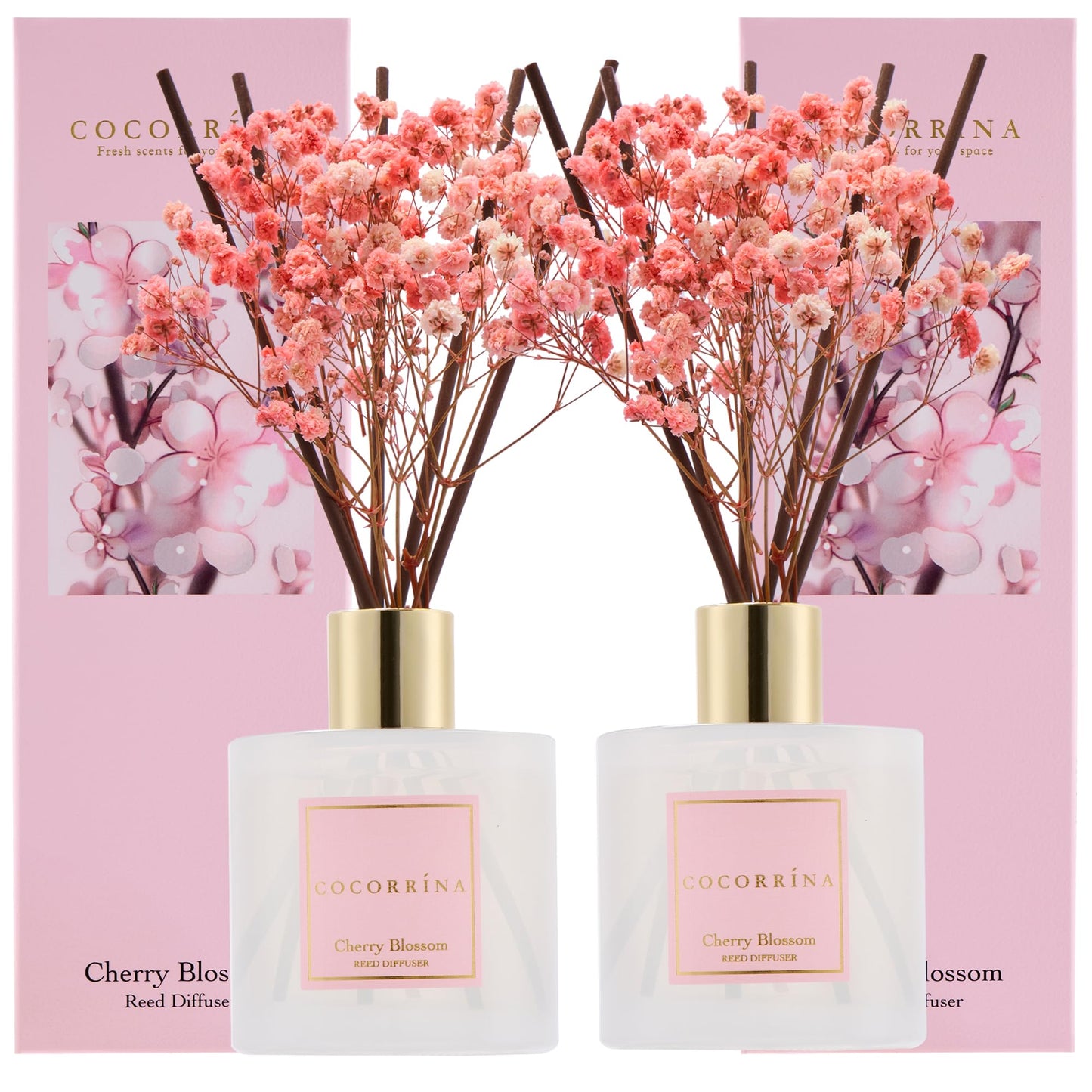 Cherry Blossom Raumduft Diffuser mit Duftstäbchen, 2 x 200ml, Cherry Blossom Raumduft/200ML/2 Stück