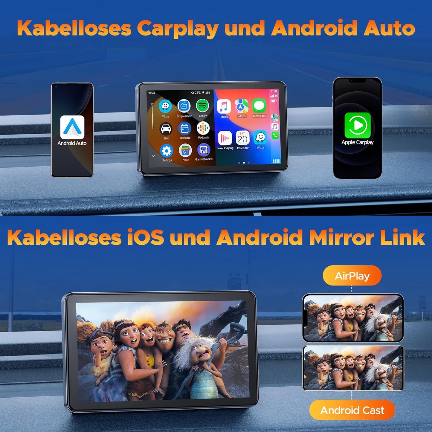 Wireless Carplay Android Auto Display mit Touchscreen