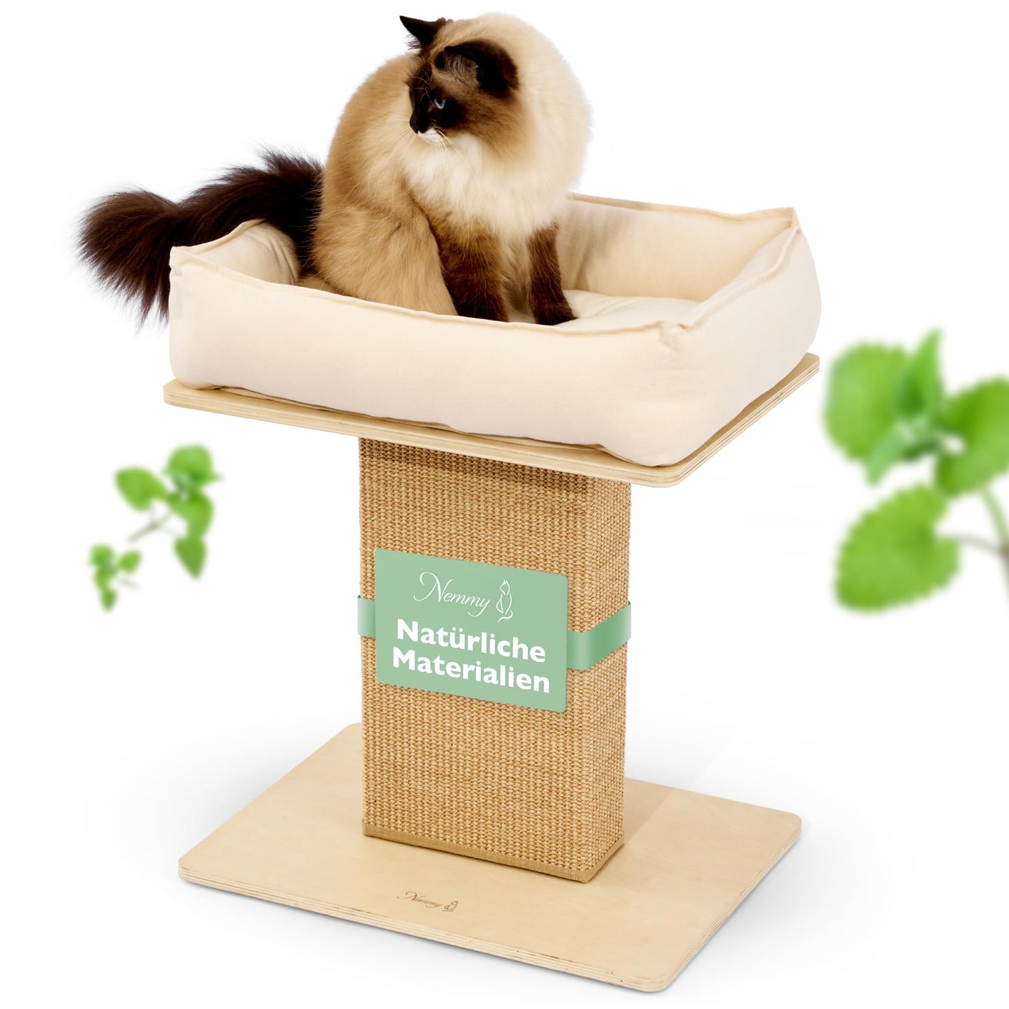 Kratzbaum mit breitem Kratzstamm und Katzenbett, Birke/beige