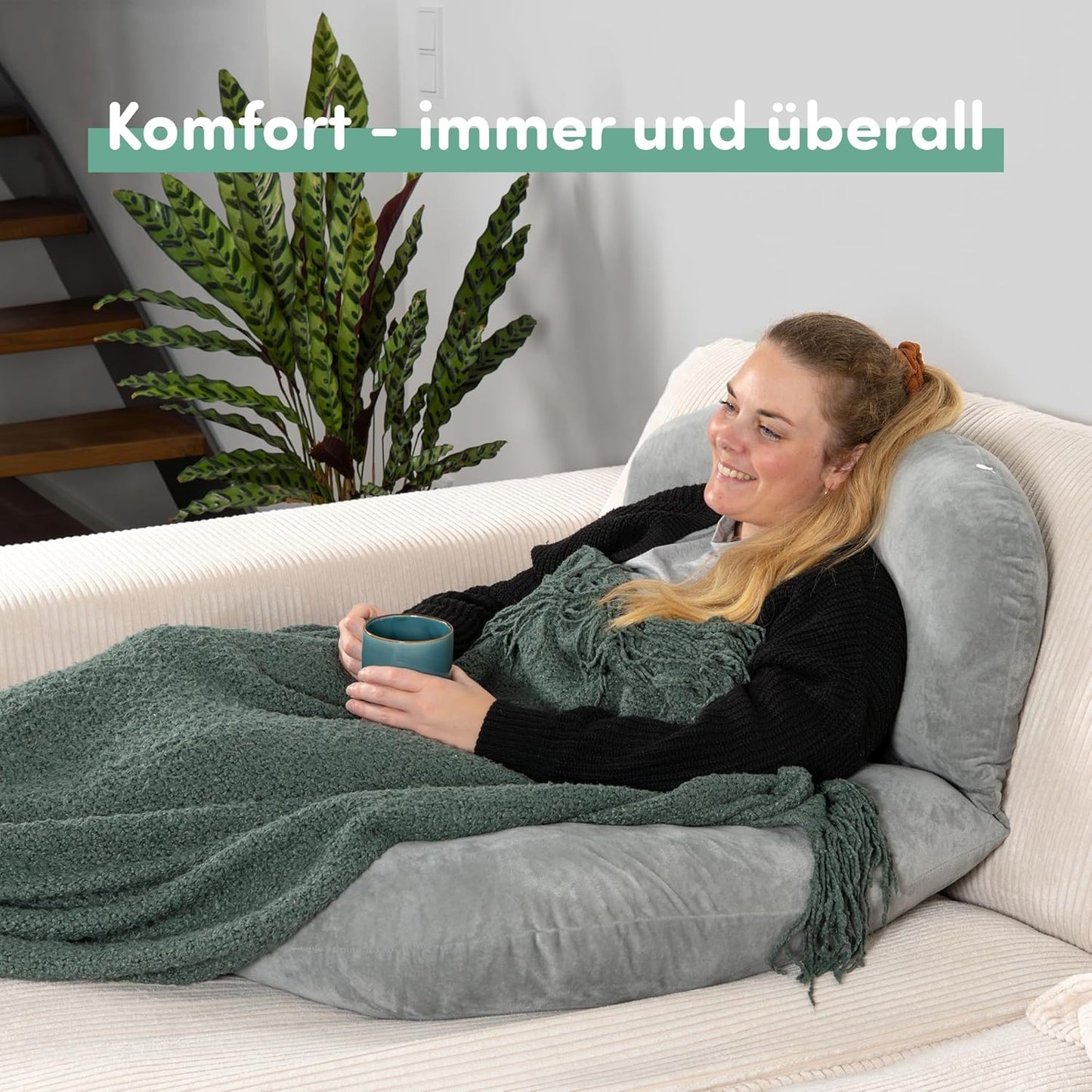 Zweiteiliges Lese- und Rückenkissen für Bett und Sofa, Grau
