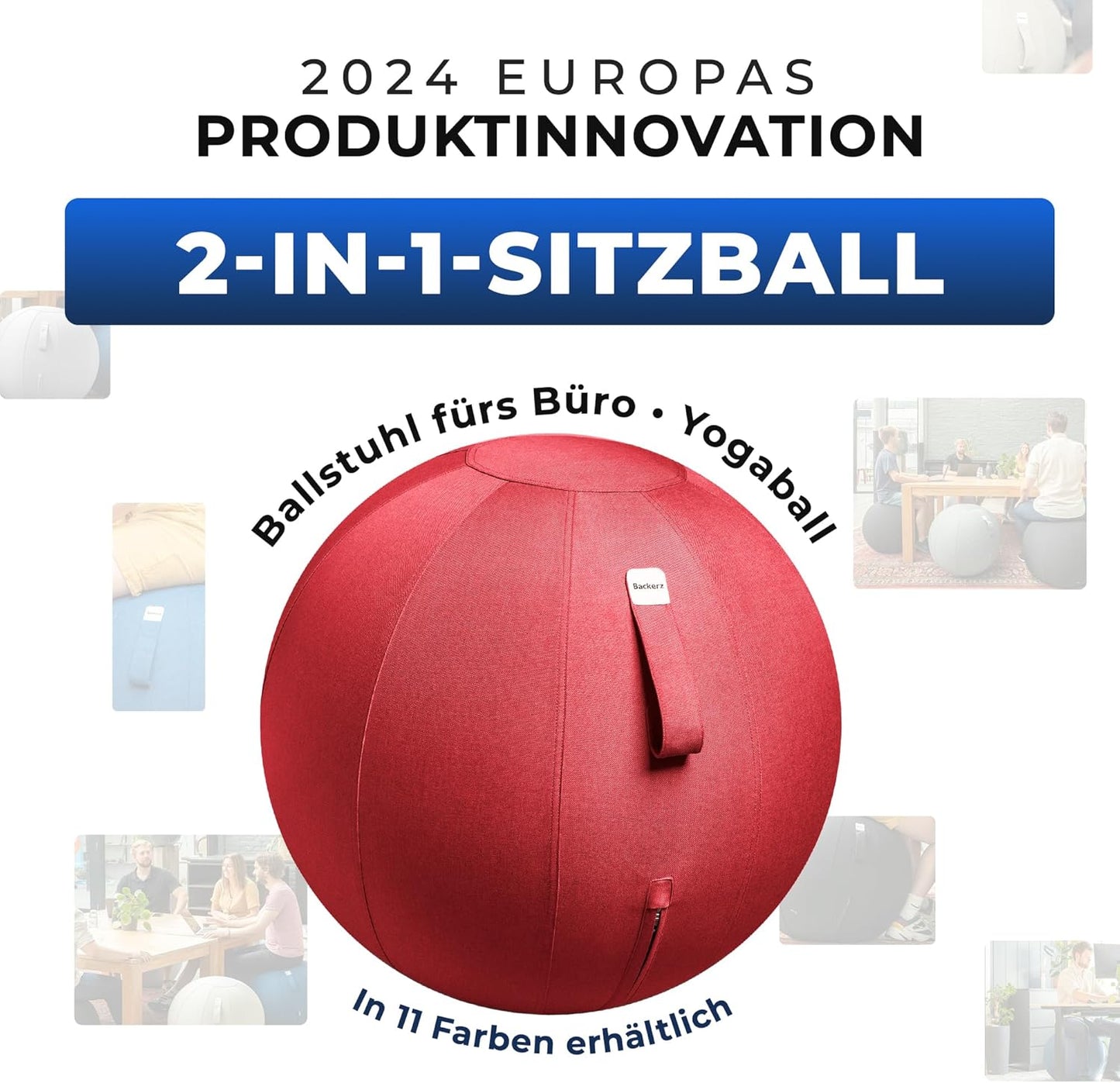 Ergonomischer Sitzball für Büro und Homeoffice, 65 cm Rot