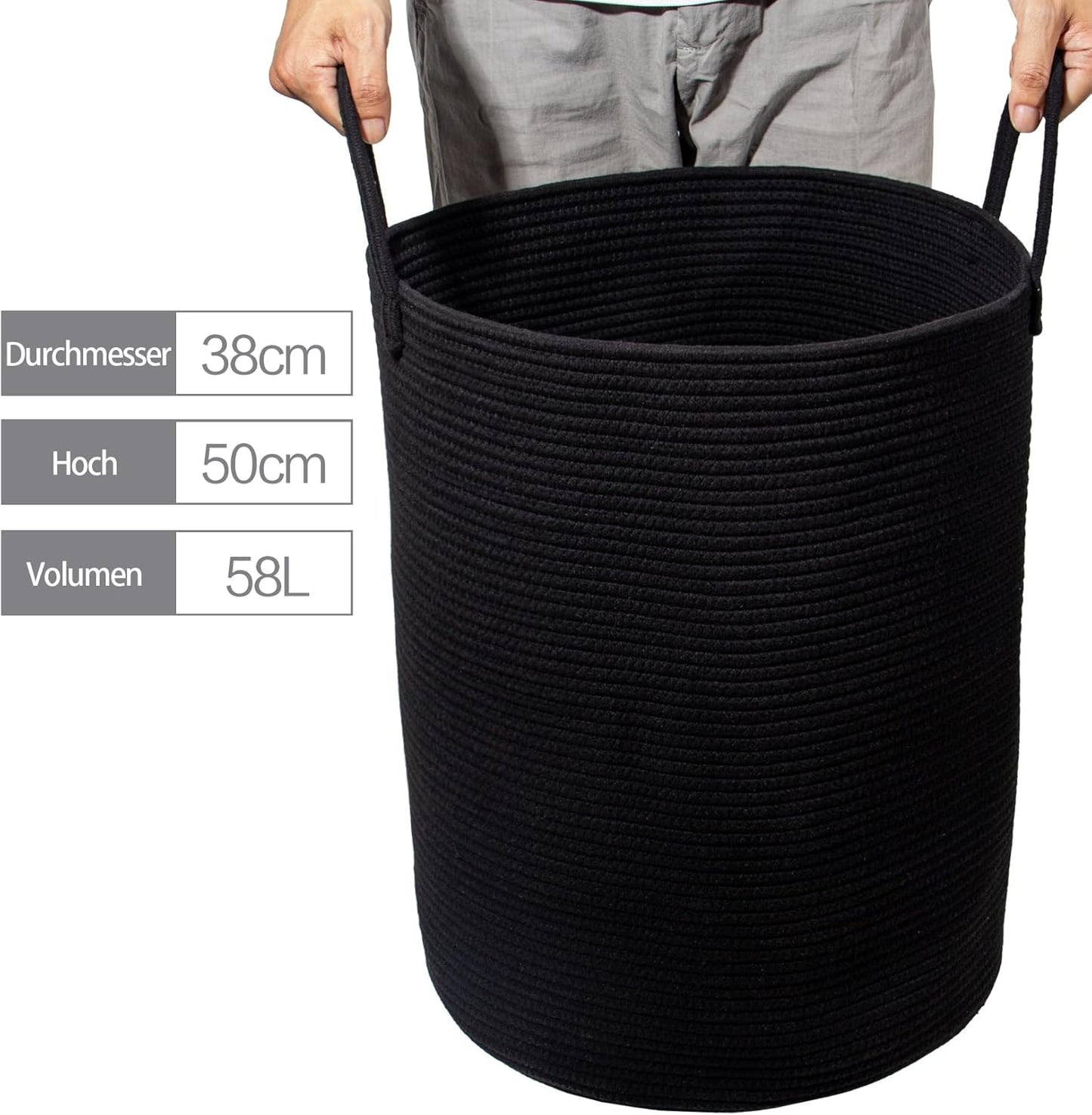 Wäschesammler mit Henkel, Schwarz D 38 x H 50 CM