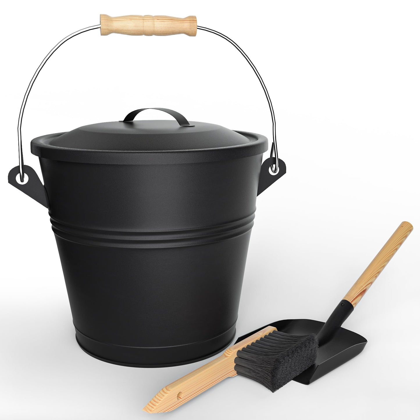 Ascheeimer mit Werkzeugset für Kamin und Ofen