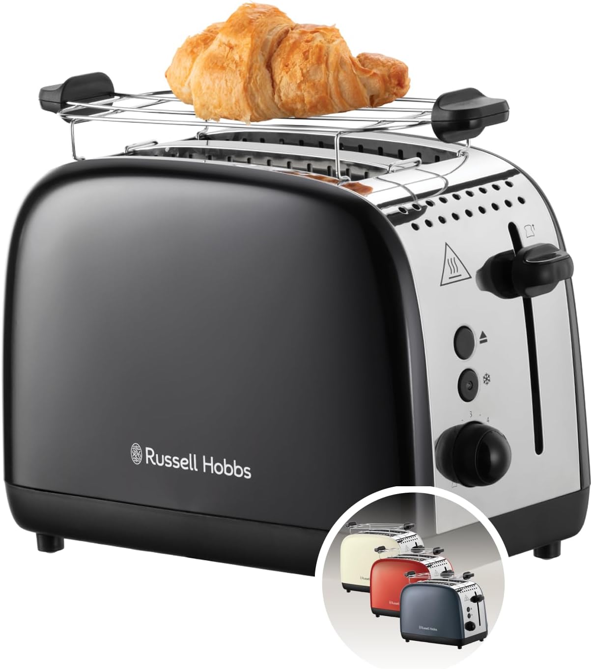 Colours Plus Toaster mit extra breiten Schlitzen, inkl. Brötchenaufsatz, Schwarz