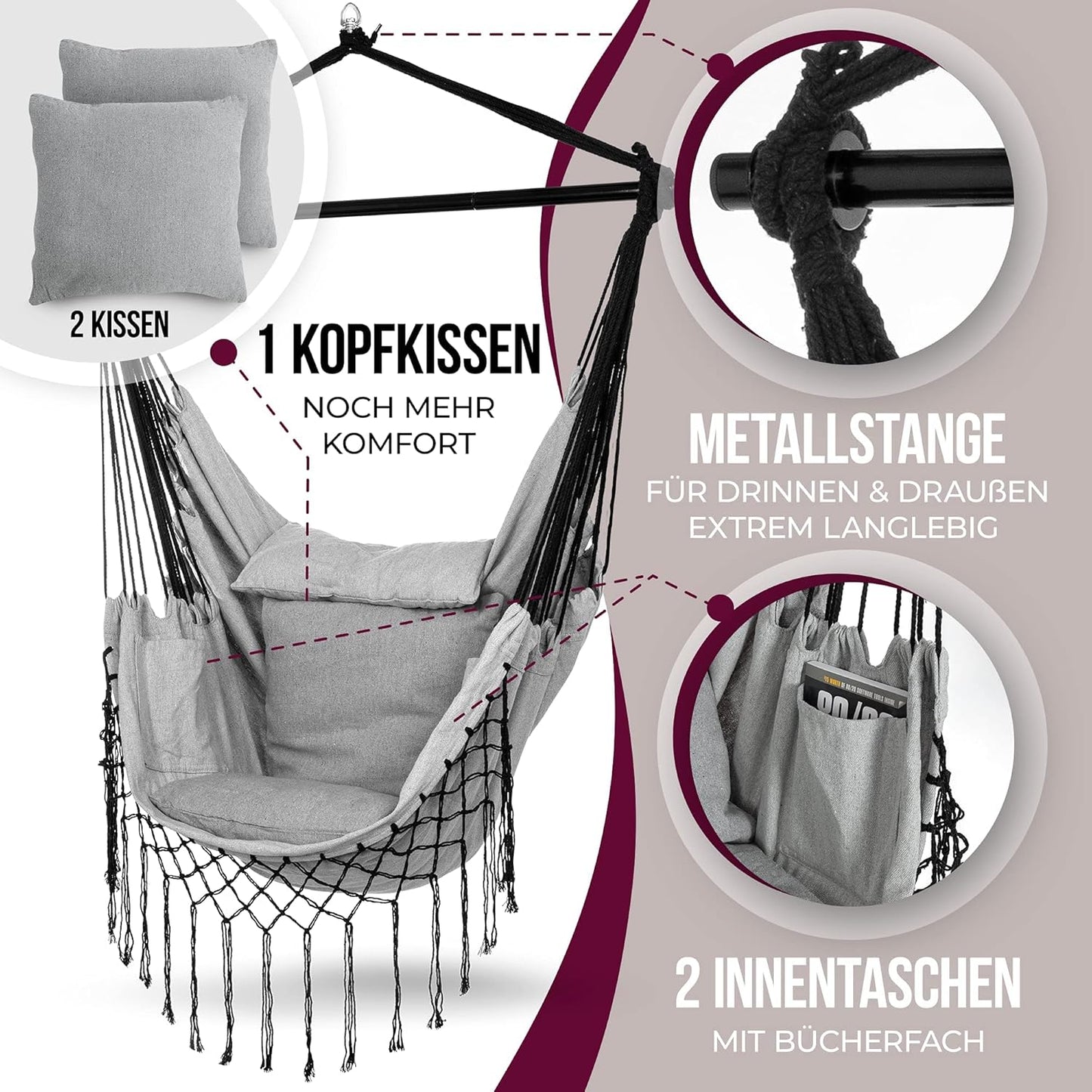 XXL Hängesessel für Indoor & Outdoor, Warmes Grau
