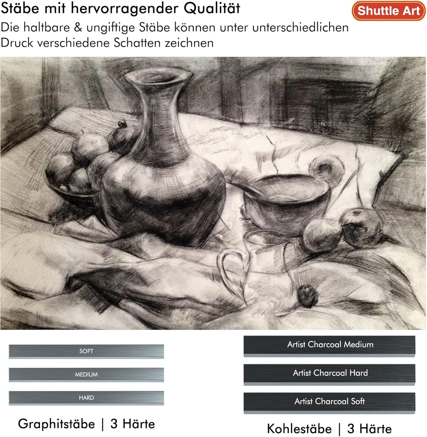 37-teiliges Zeichenstifte Set inkl. Tasche und Skizzenbuch