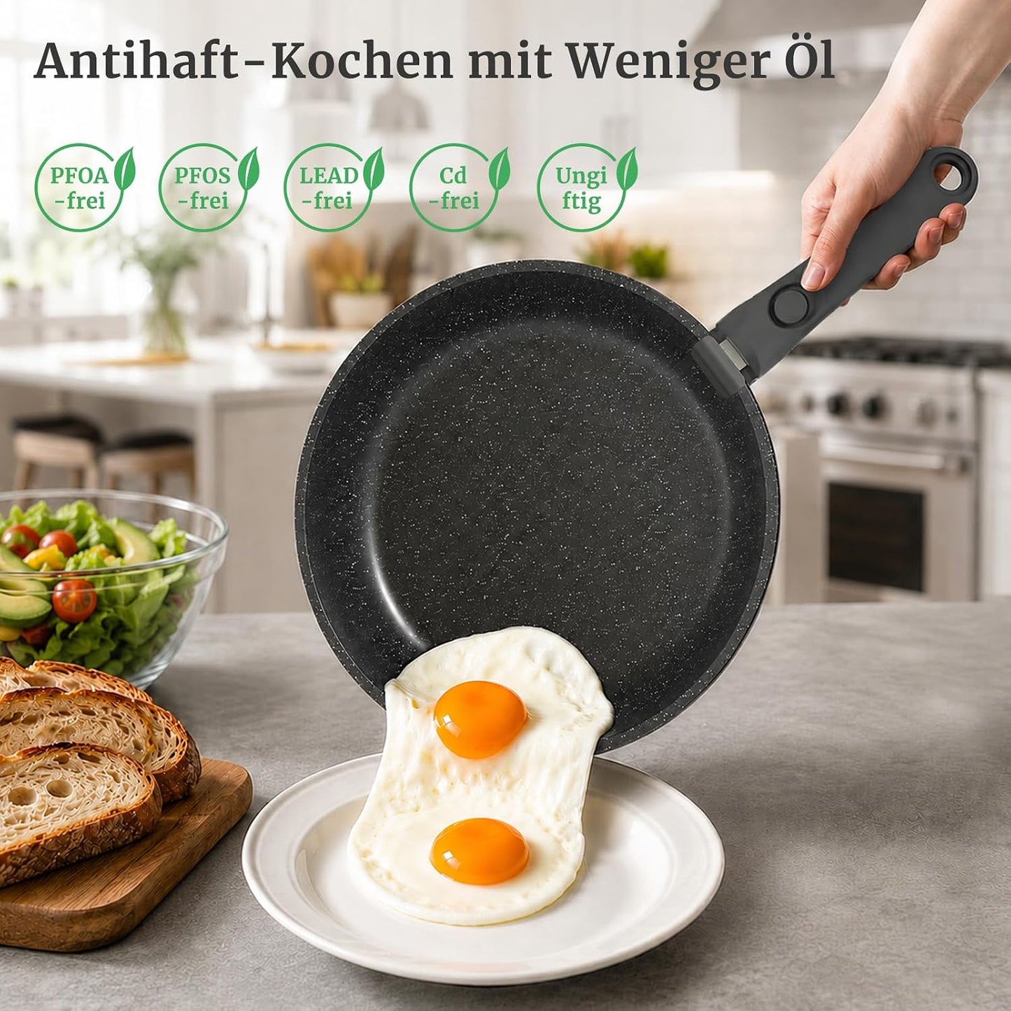 21-teiliges Kochgeschirrset mit abnehmbaren Griffen, Grau