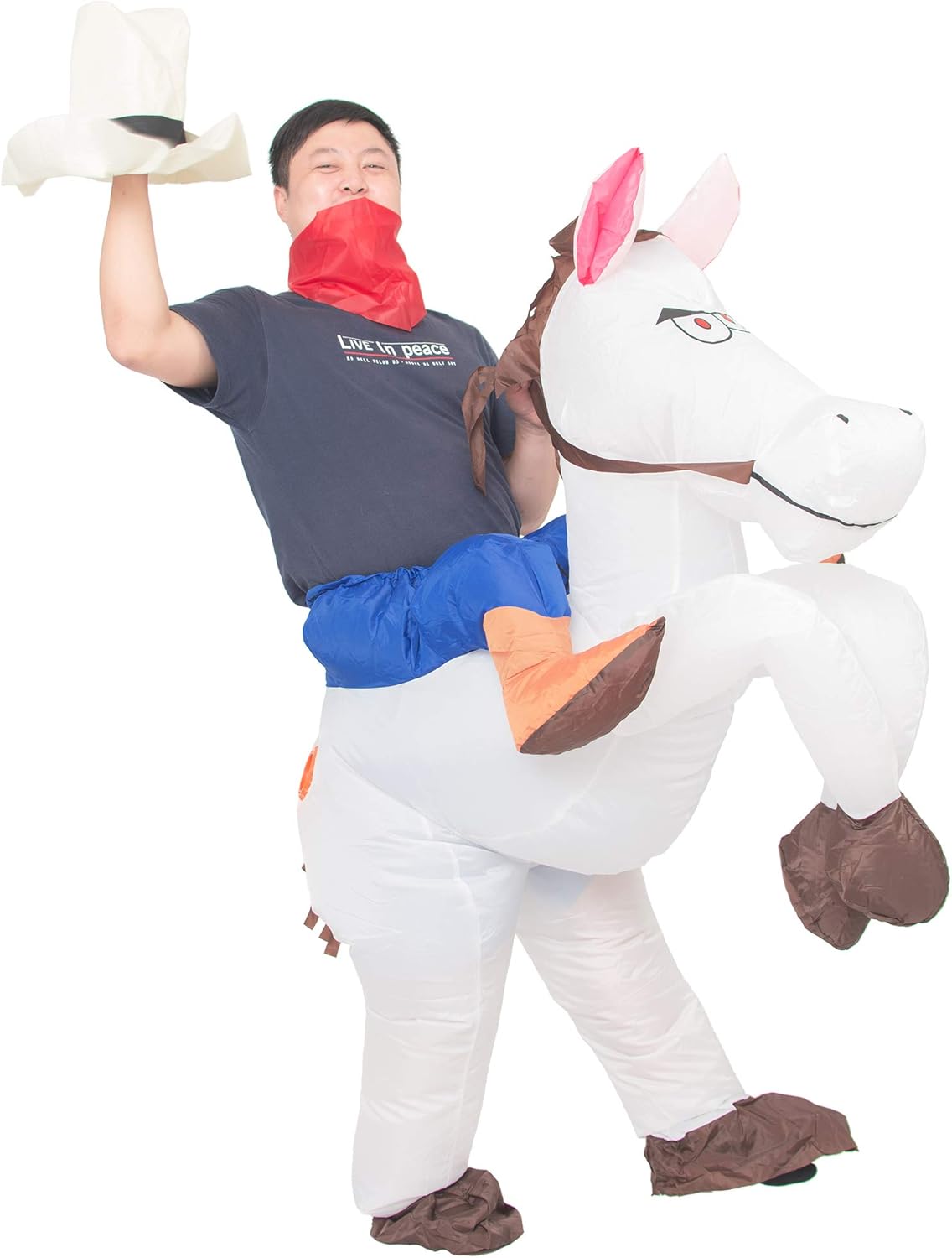 Aufblasbares Cowboy-Reiter-Kostüm, Weiß