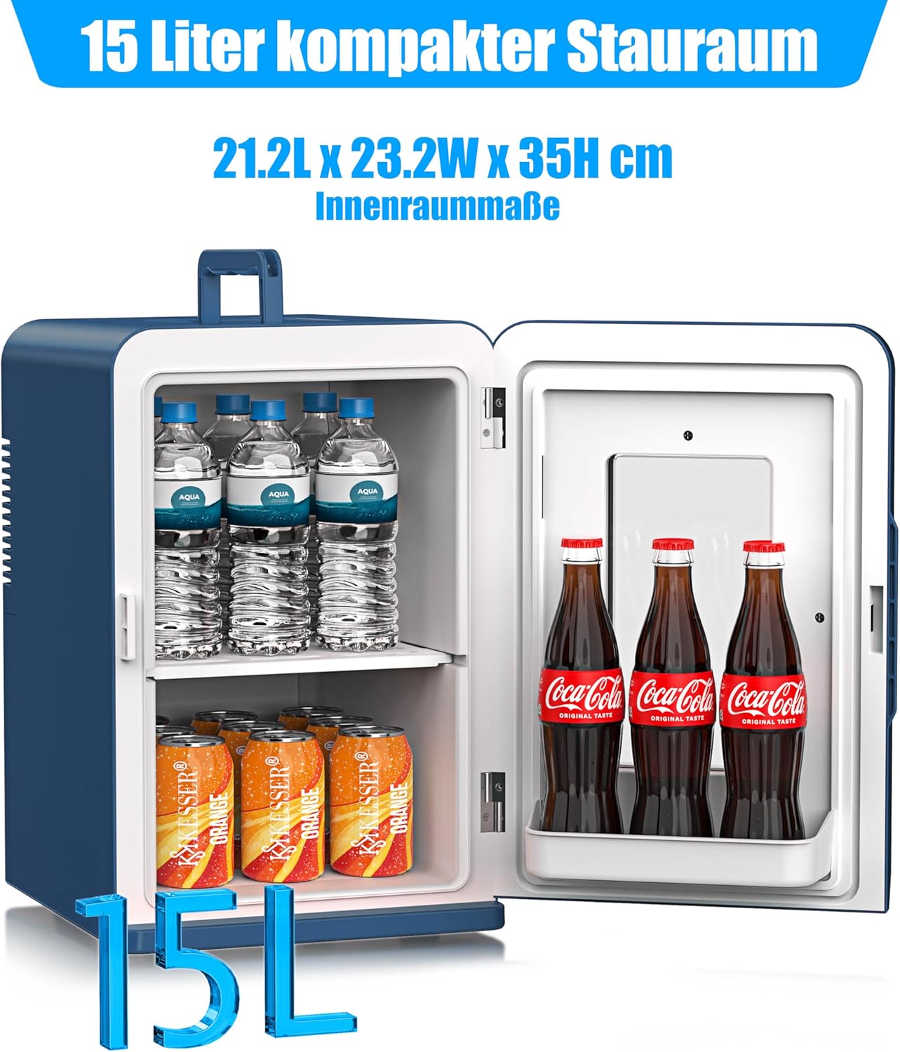 2in1 Mini Kühlschrank mit Kühl- und Heizfunktion, 15L Navyblau
