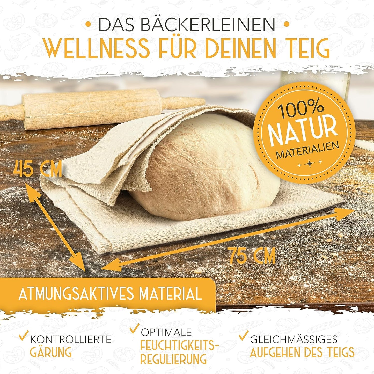 Baguettebackform Set mit Bäckerleinen & Messer, 4er Baguetteform