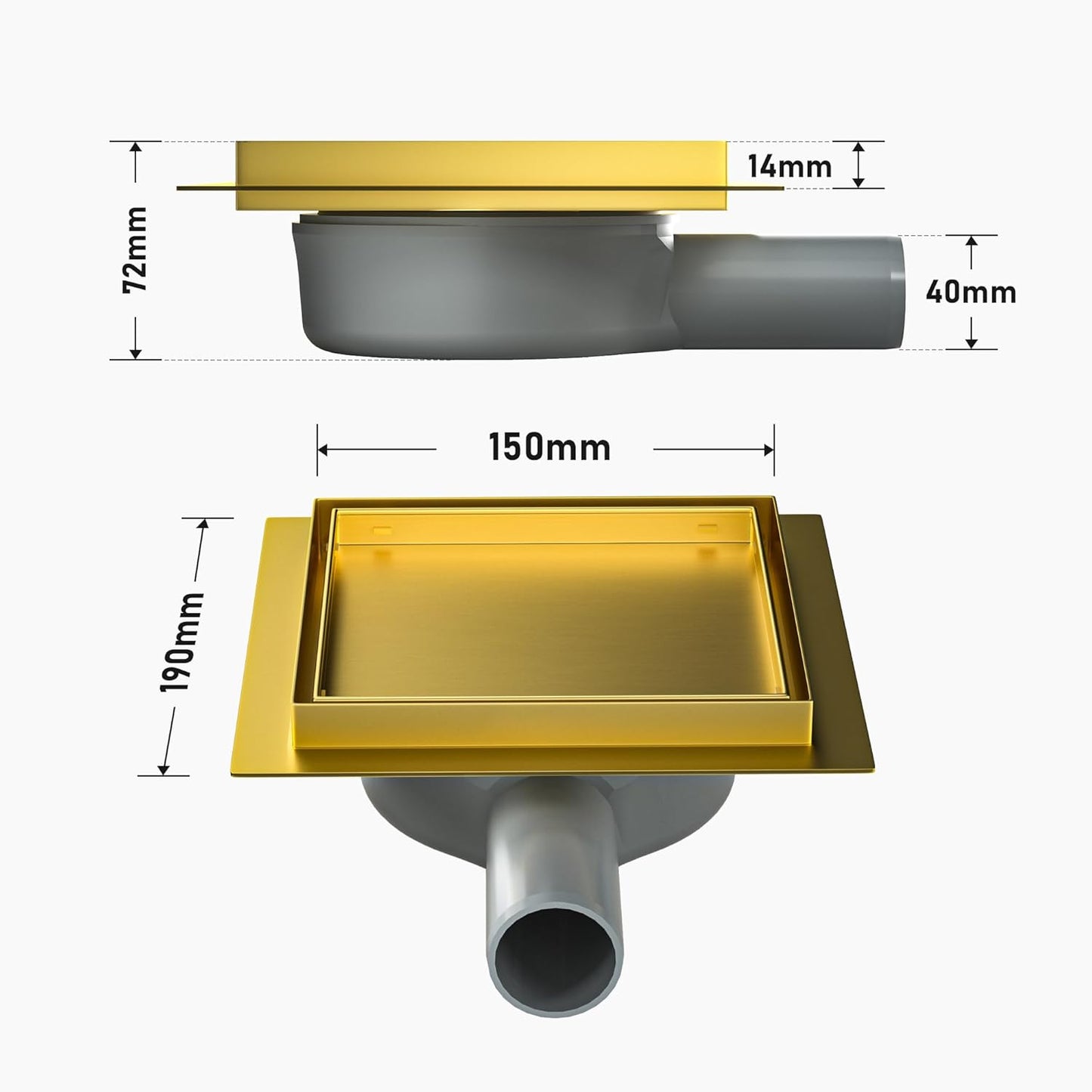 Duschrinne mit 360° Siphon und Geruchsstop, Gold 15cm