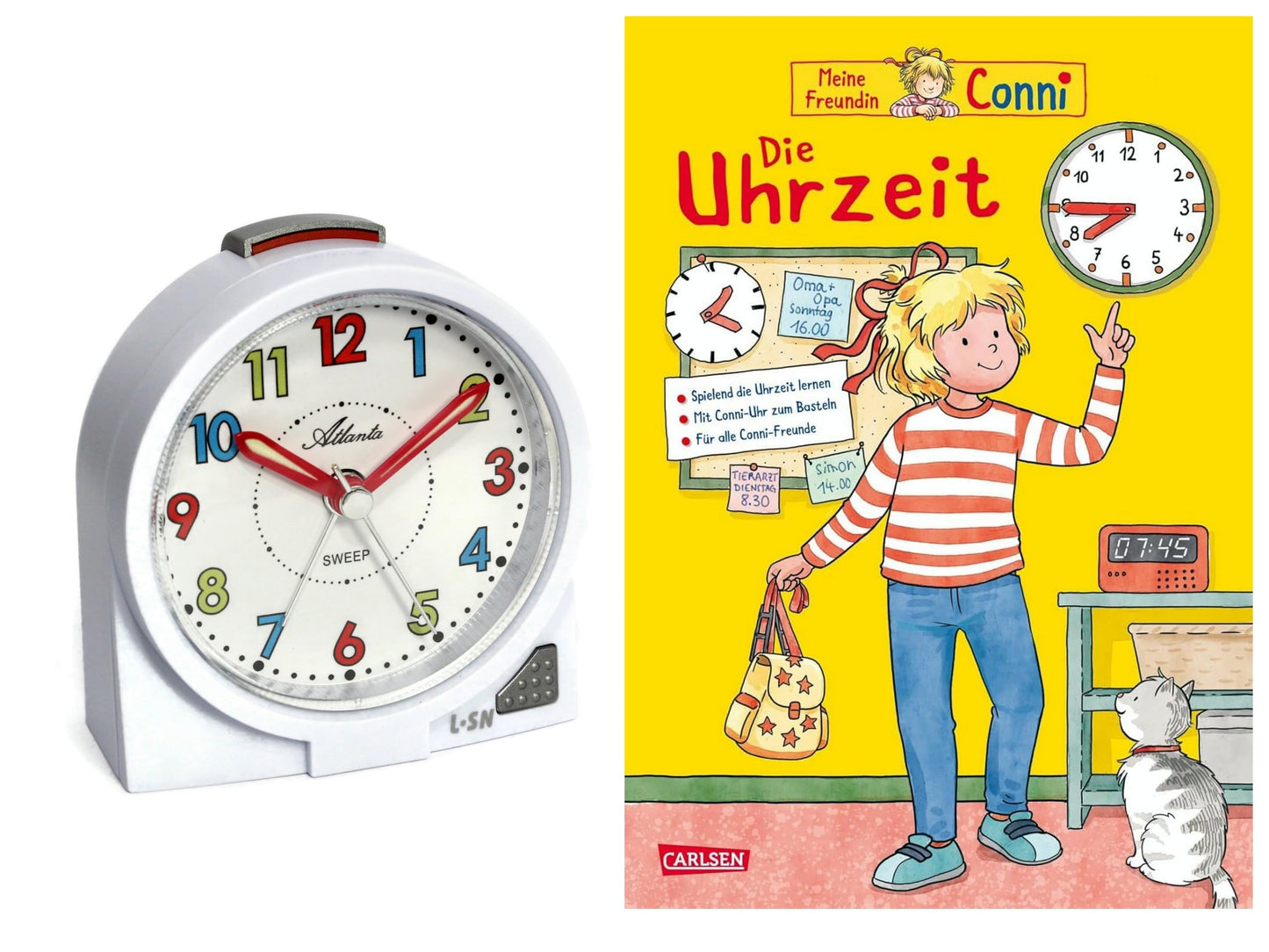 Kinderwecker mit Buch "Conni Die Uhrzeit", Weiss Conni