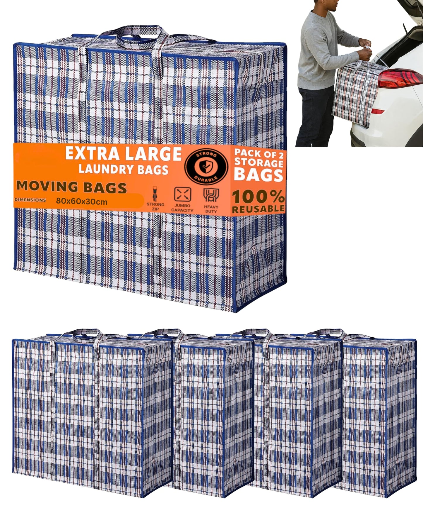 Aufbewahrungstasche für Umzug oder Einkauf, 5x Blau