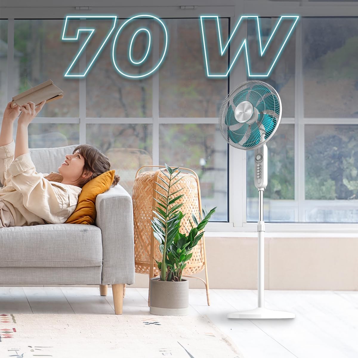 EnergySilence 610 Max Flow Standventilator, Manuelle Steuerung Weiss + Blau