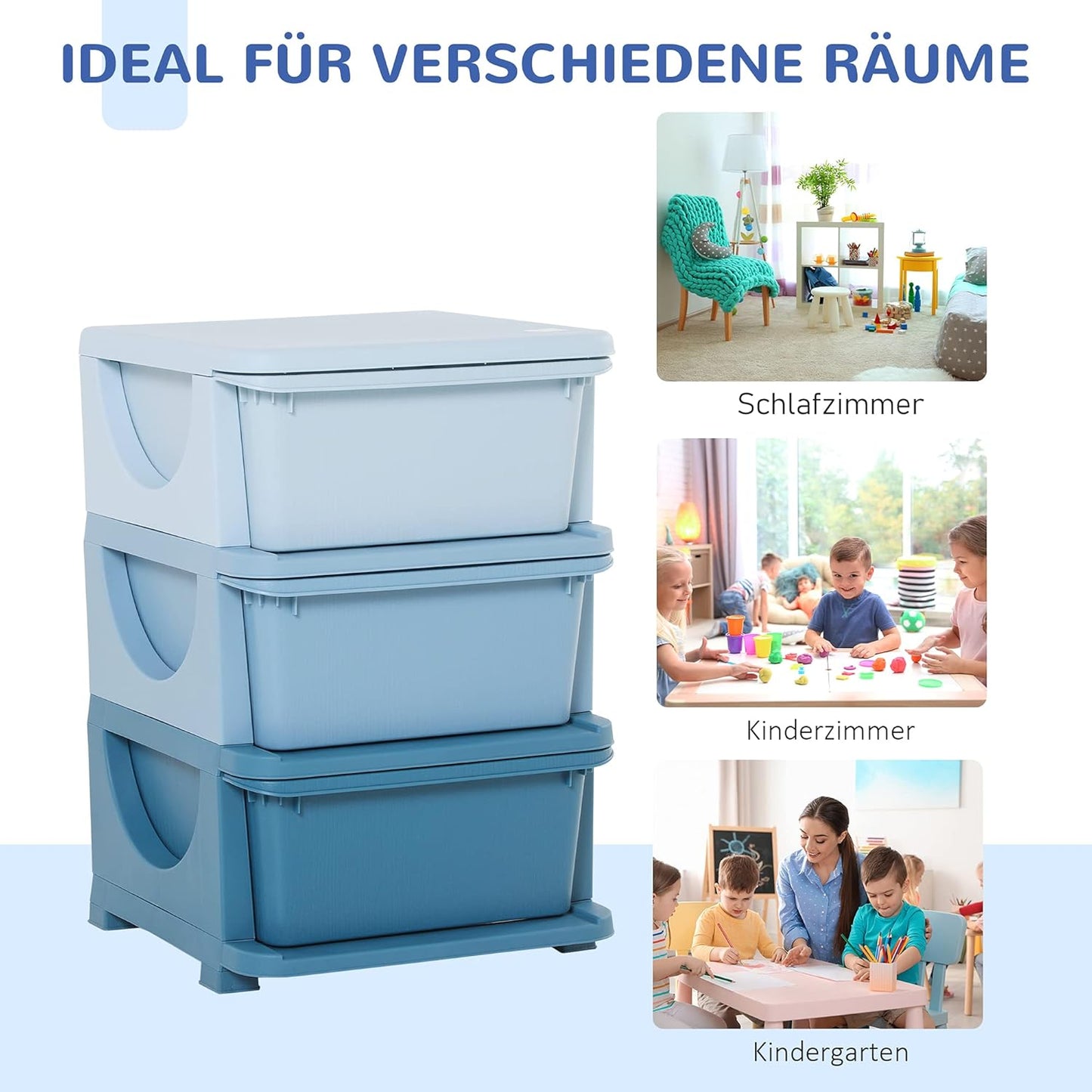 Kinder-Schubladenschrank mit Aufbewahrungsboxen, 37L x 37B x 56,5H cm Blau