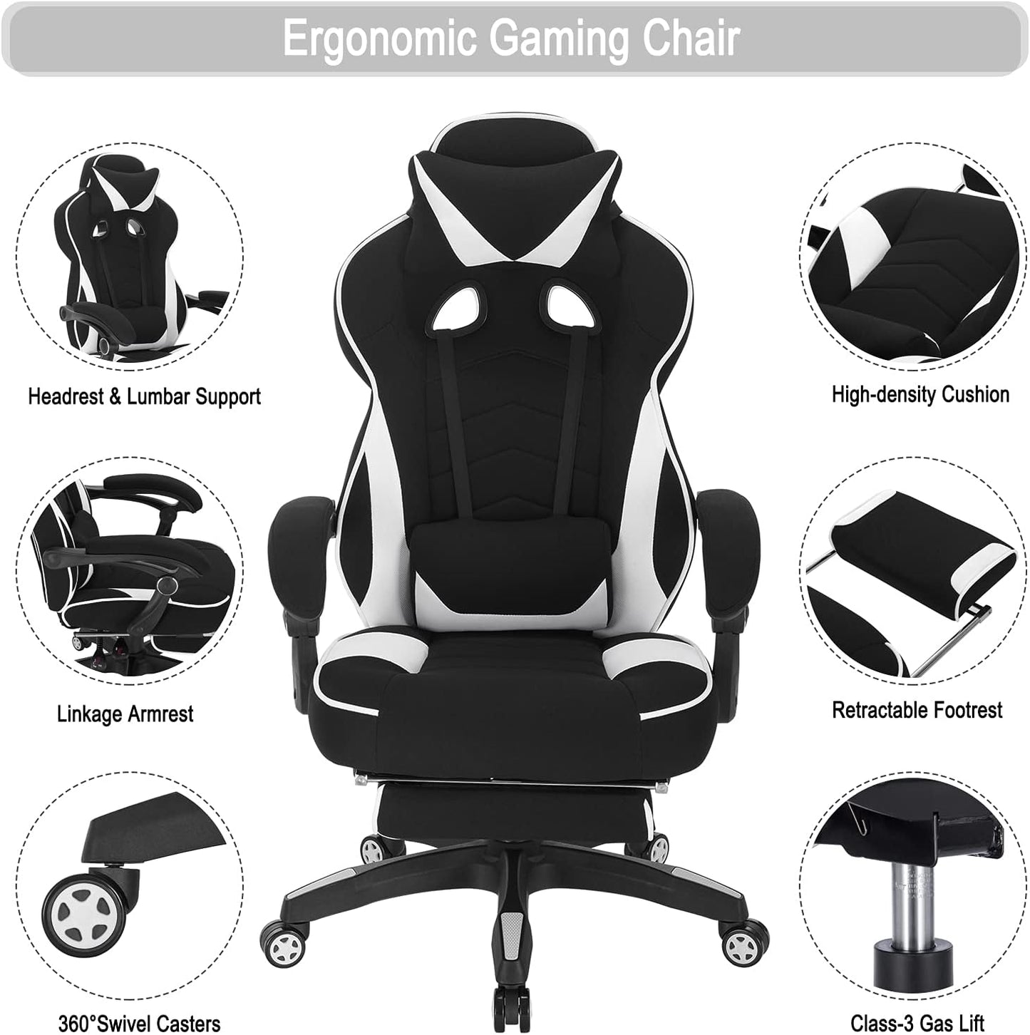 Gaming PC-Stuhl, Weiss ; Elastischer Stoff