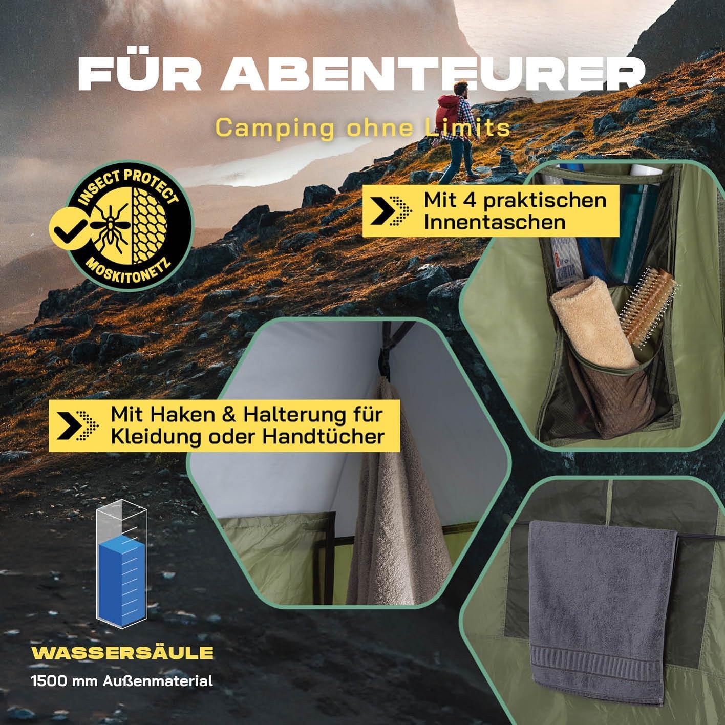 Premium-Dusch- und Toilettenzelt für Camping, Grün 2 Personen