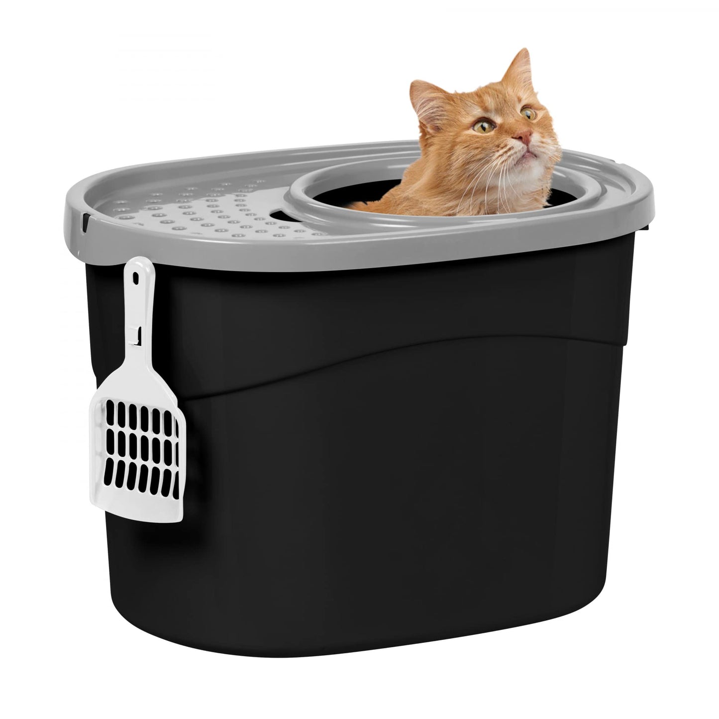 Geschlossene Katzen-Toilette mit Schaufel, XXL, Schwarz Mittel