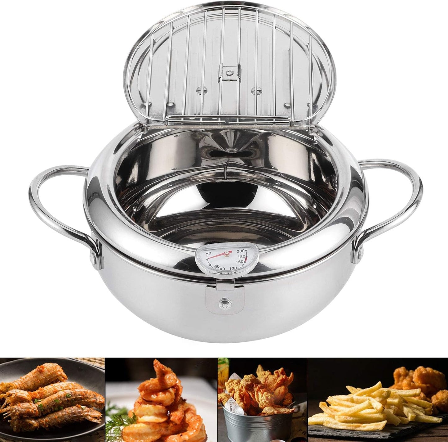 Tempura-Fritteuse mit Brattopfdeckel, Ölfilter und Thermometer, Small 20cm