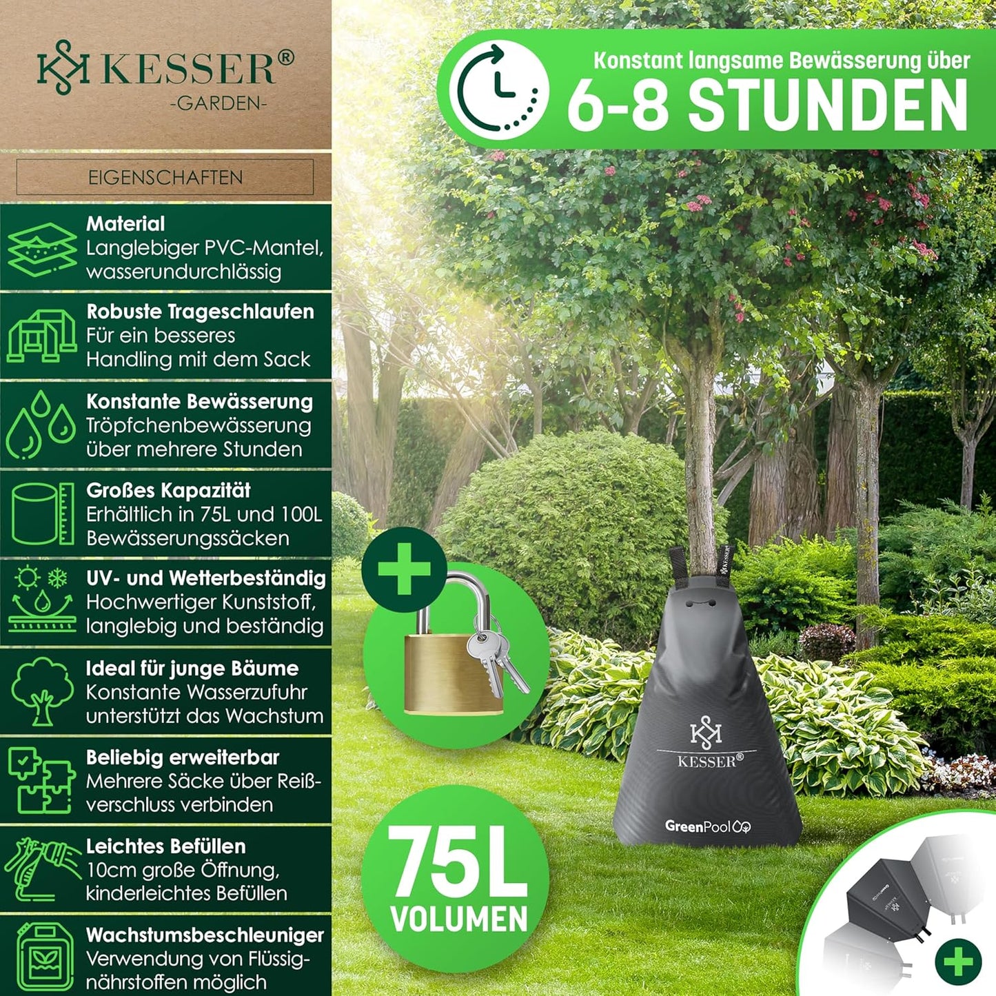Baumbewässerungssack-Set mit Diebstahlschutz, 75 Liter 4er Set Anthrazit