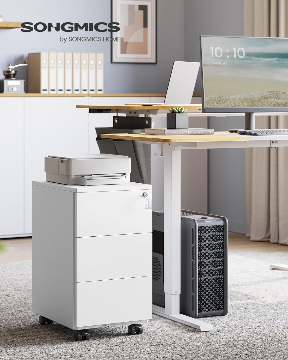Mobiler Aktenschrank OFC079W01 mit 3 Schubladen, abschliessbar, 3 Ablagen (40T x 30B x 54H cm) Mattweiß