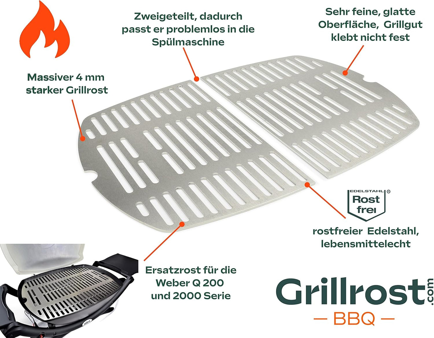 2-teiliger Grillrost für Weber Q200/2000, Grillrost Q200/Q2000