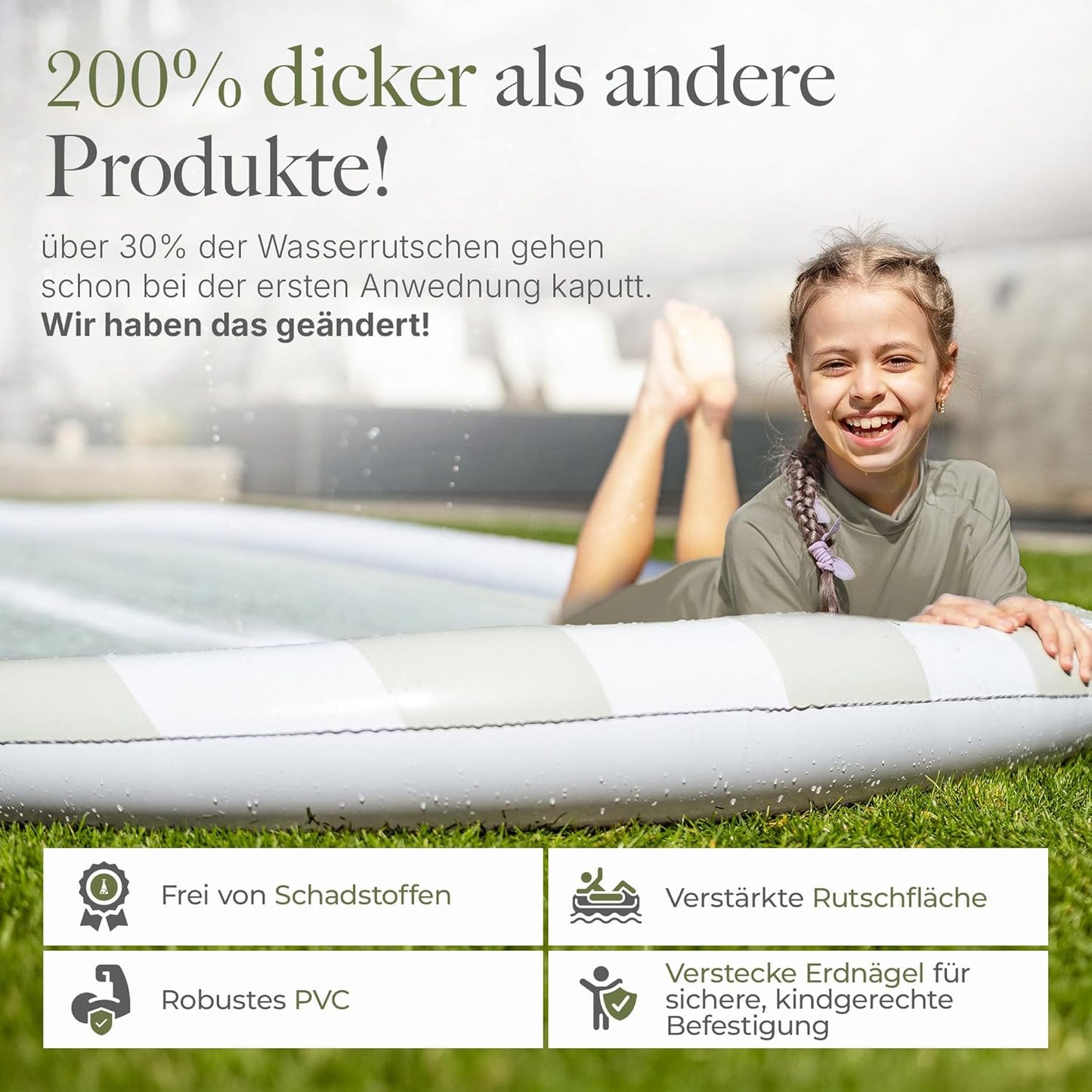 Wasserrutsche mit Bodyboards und Sprinkler, 153x580 Weiss/Grün