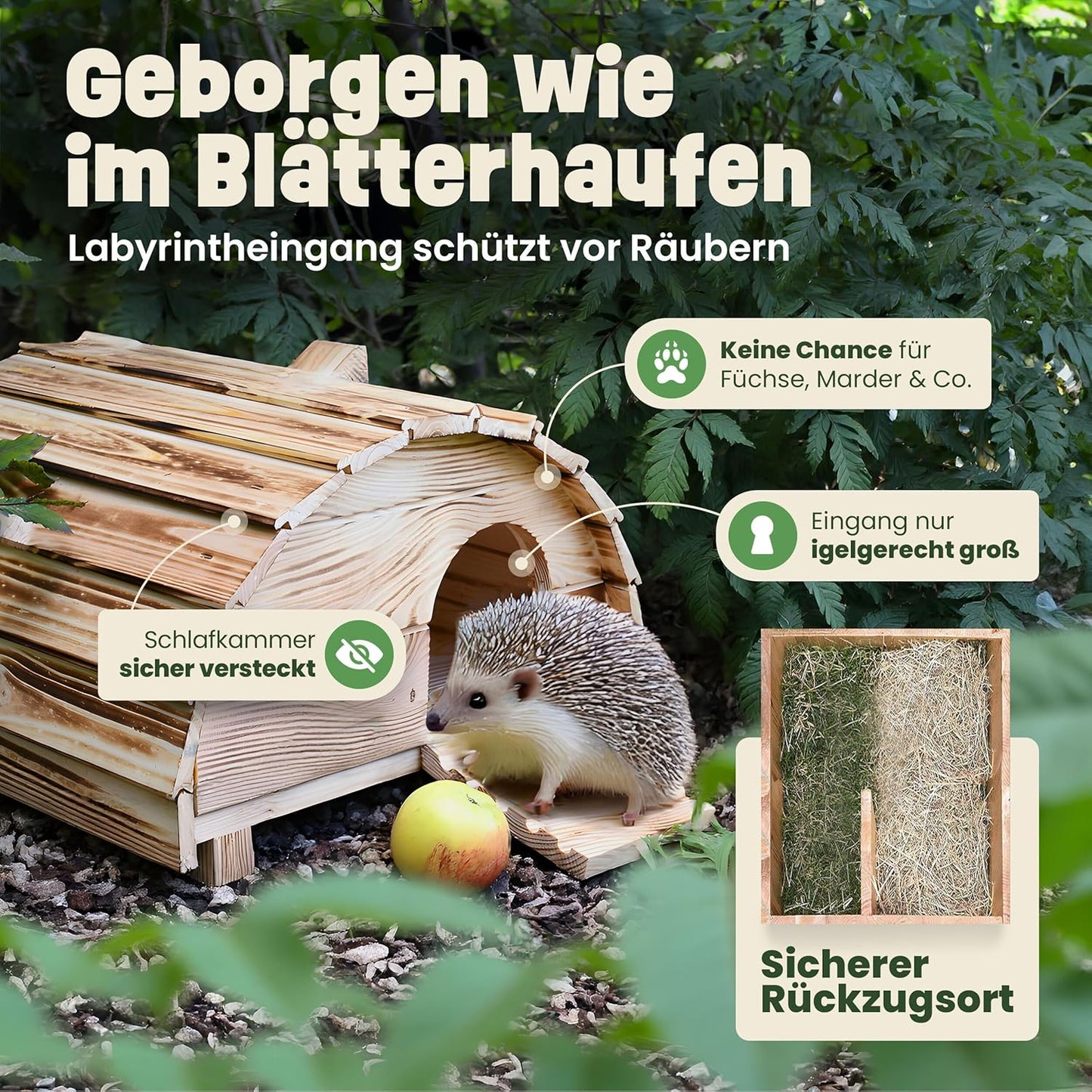 Igelhaus wetterfest mit Labyrinth-Eingang, Braun