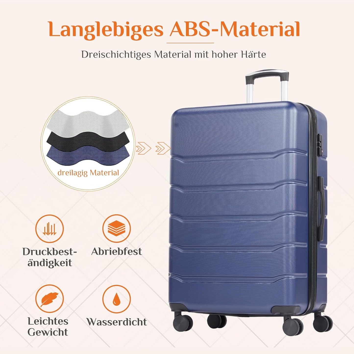 3-teiliges Hartschalen-Kofferset mit TSA-Schloss, Blau 3-Piece Set (20/24/28)