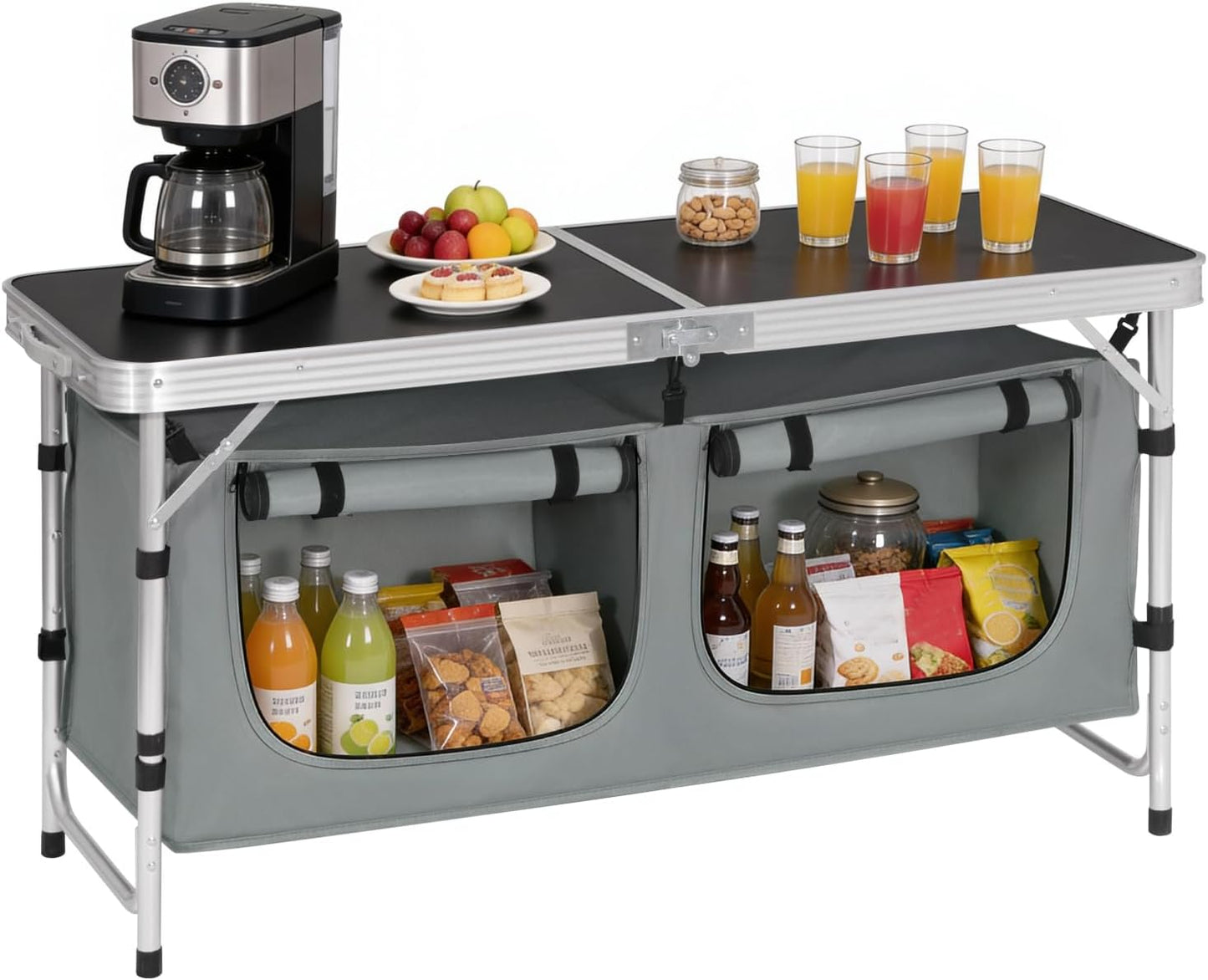 Faltbarer Campingtisch mit Stauraum, Schwarz+grau