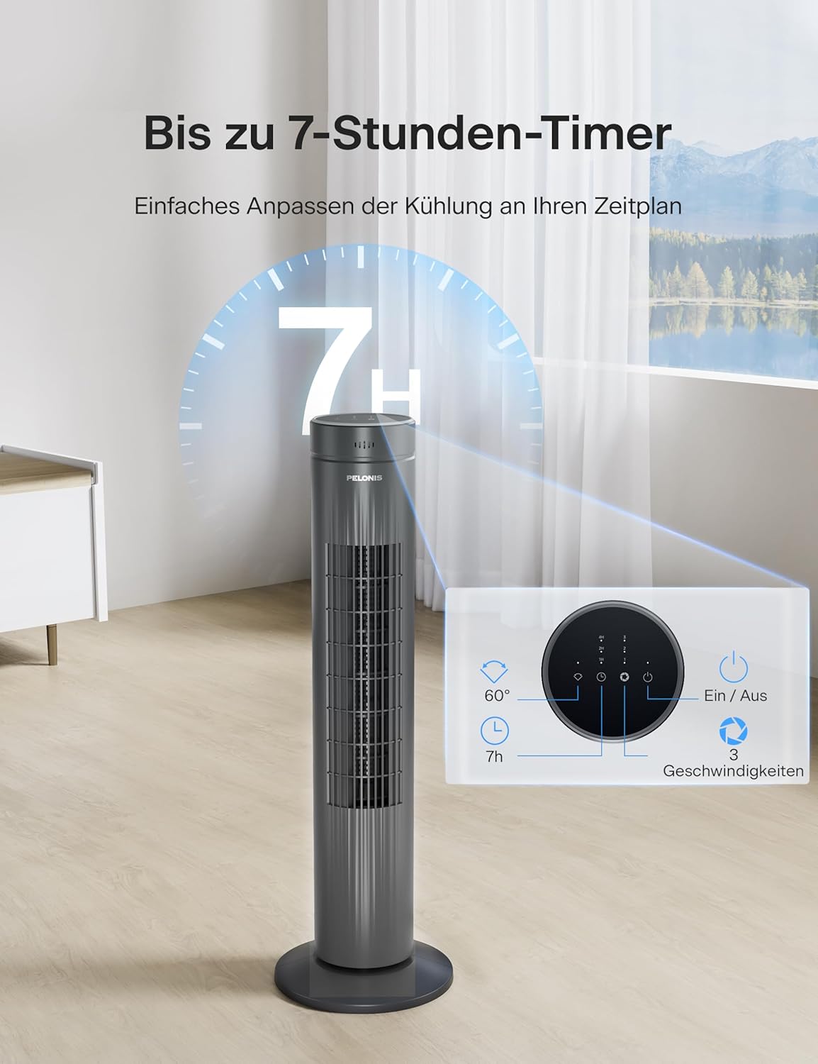 Turmventilator mit Fernbedienung, 76CM Turmventilator