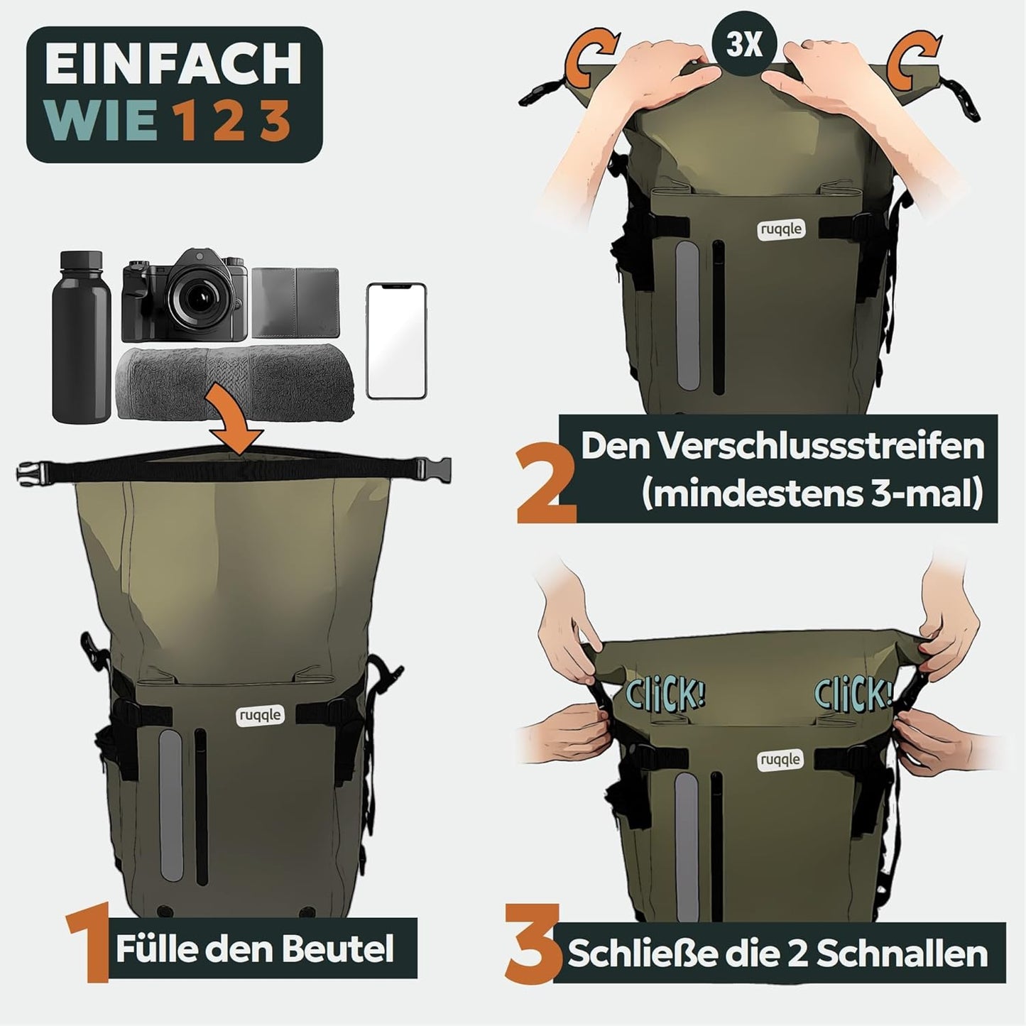 Wasserdichter Rolltop-Rucksack für Outdoor-Aktivitäten, 30 Liter Gelb