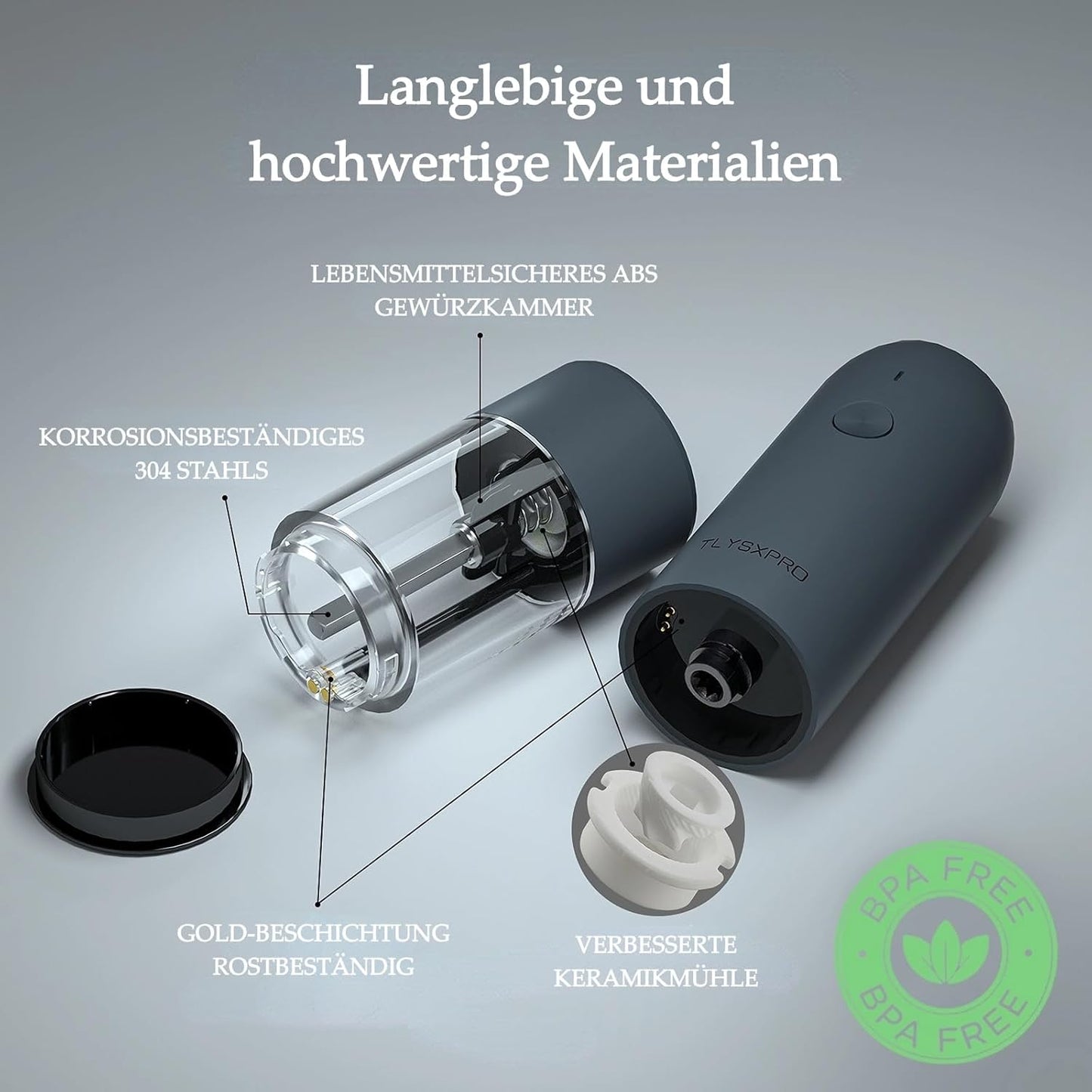 2er-Set Elektrische Salz- und Pfeffermühlen, Blaugrau