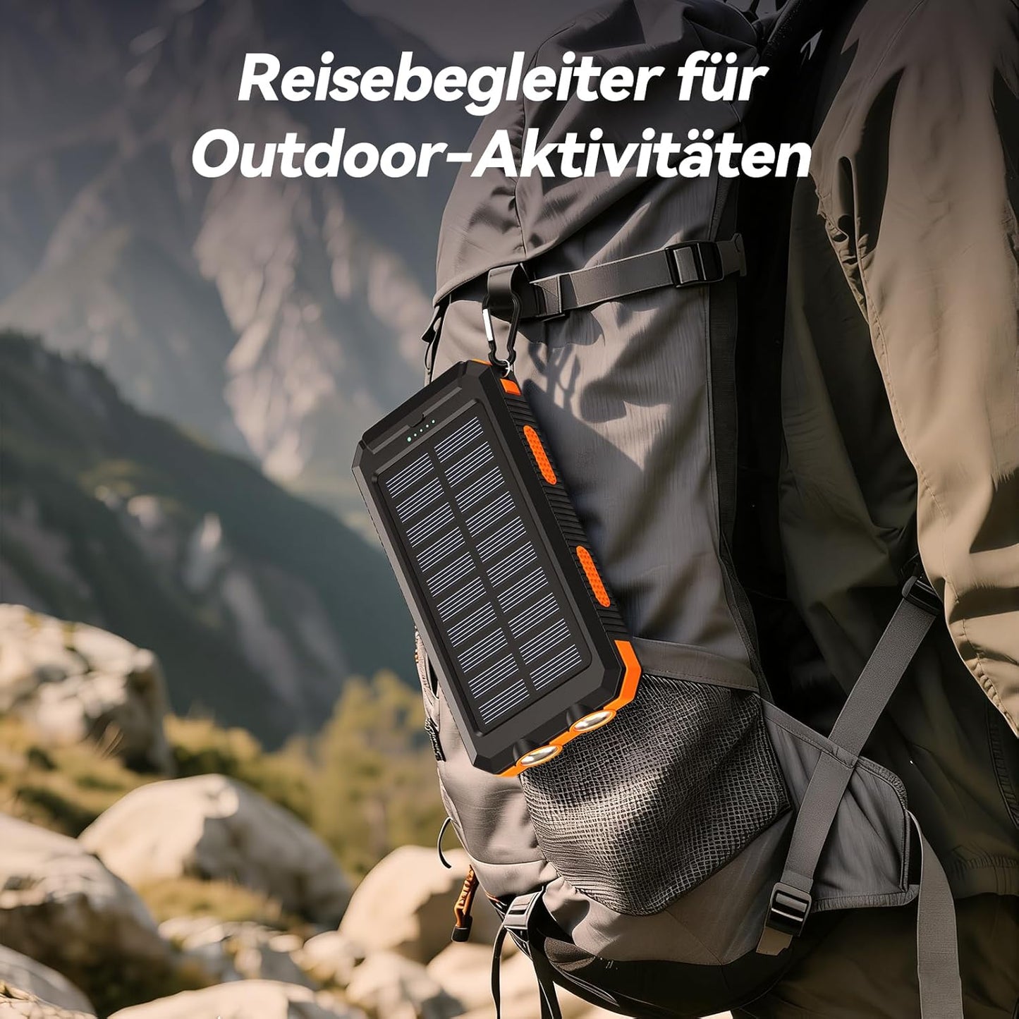 Solar Powerbank, wasserdicht, USB C, 4 Outputs, Dunkelorange
