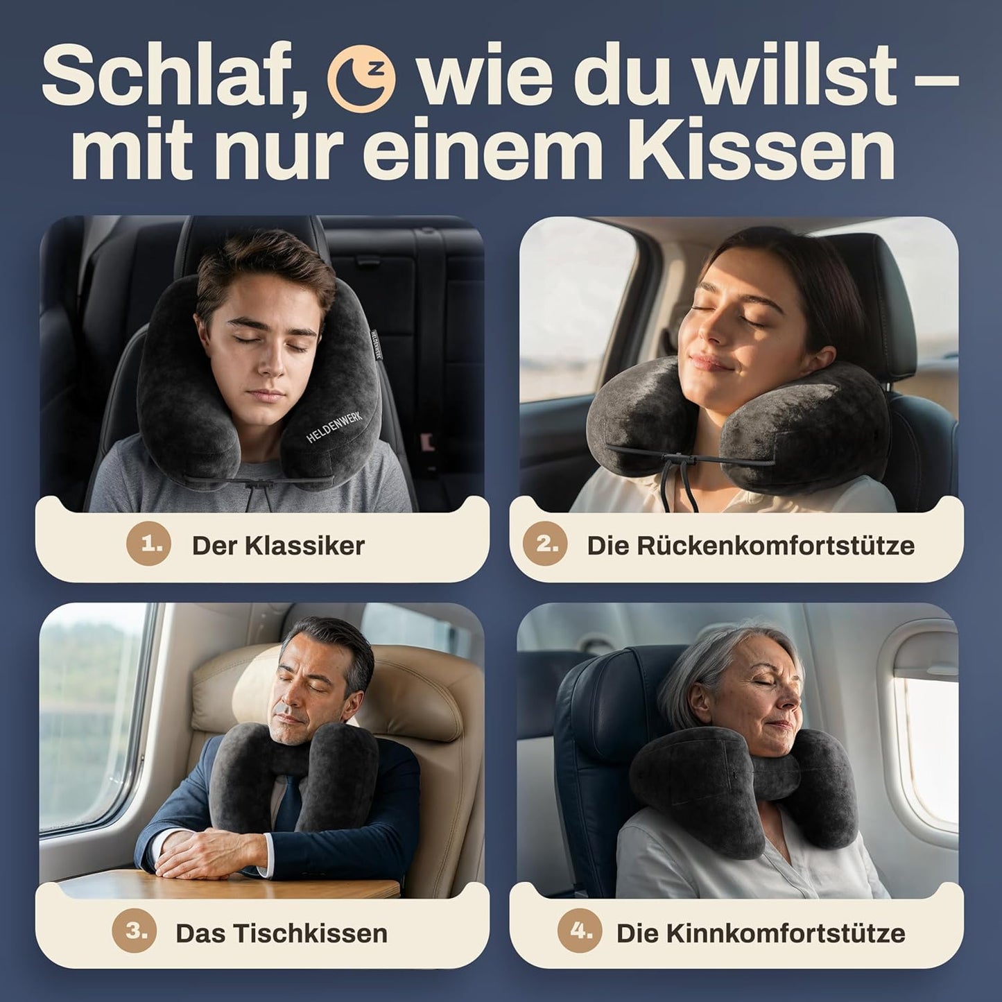Aufblasbares Nackenkissen mit abnehmbarer Kapuze, Grösse L, Schwarz Gross - passt den meisten