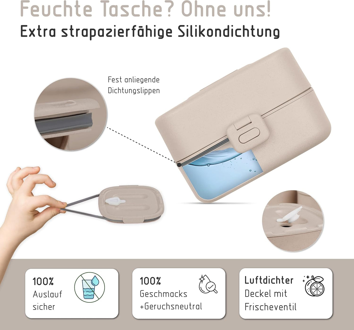 Bento Box für Kinder mit Namenssticker, Pastell Beige