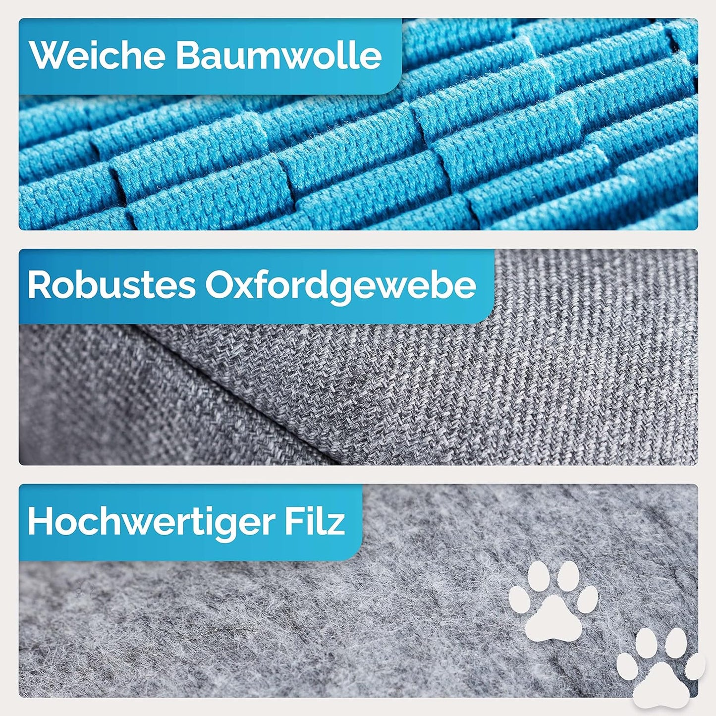 Schnüffelteppich mit 10 Trainingselementen und 3 Schwierigkeitsstufen, gross Blau