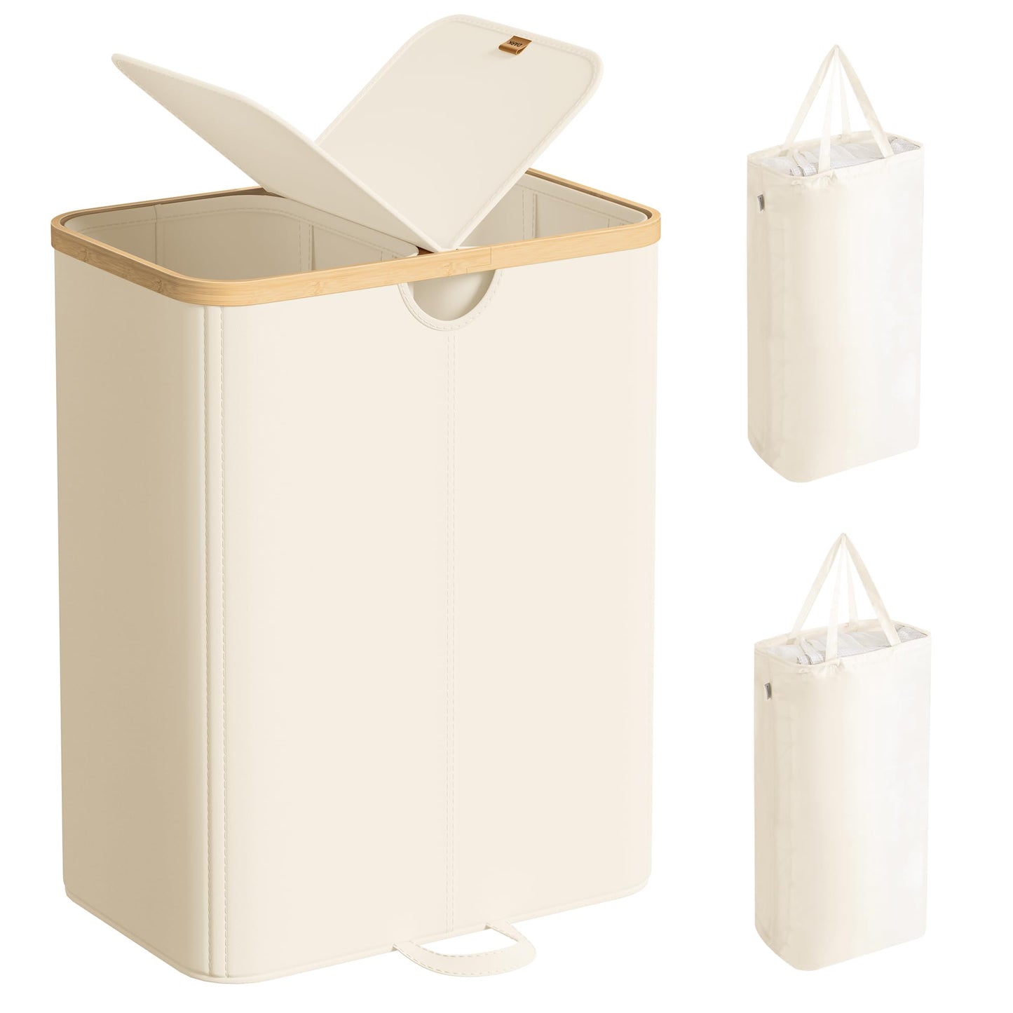 Wäschesortierer mit 2 Fächern, 150 Liter, Cremeweiss + Naturbeige