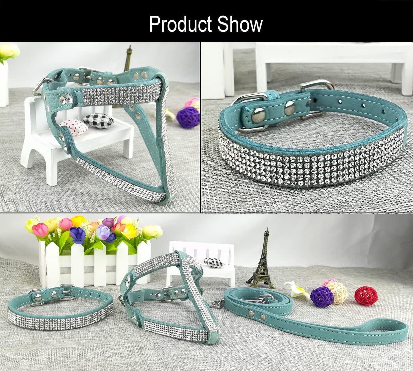 Hundehalsband & Geschirr-Set mit Leine, XS Blau