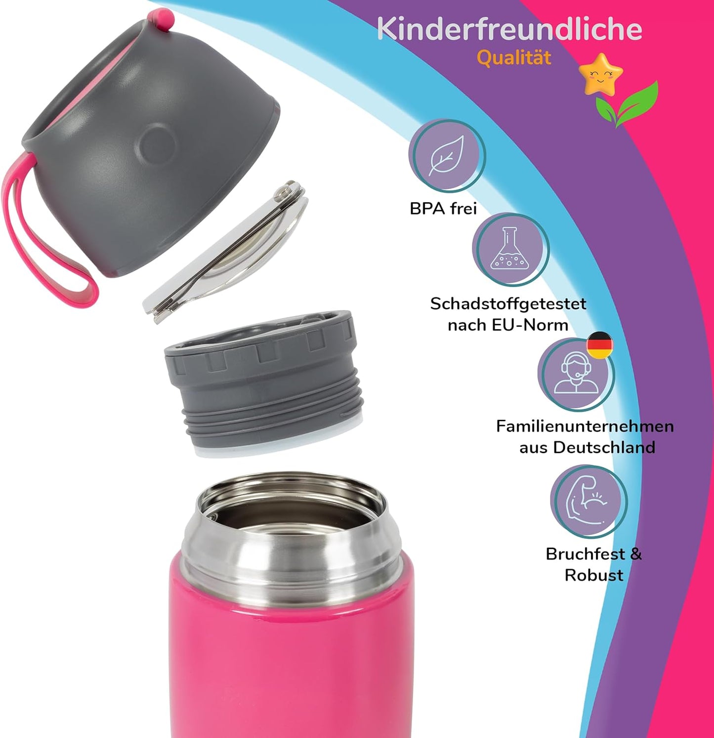 Thermobecher für Speisen und Getränke, 500ml, Emma Einhorn (Pink)