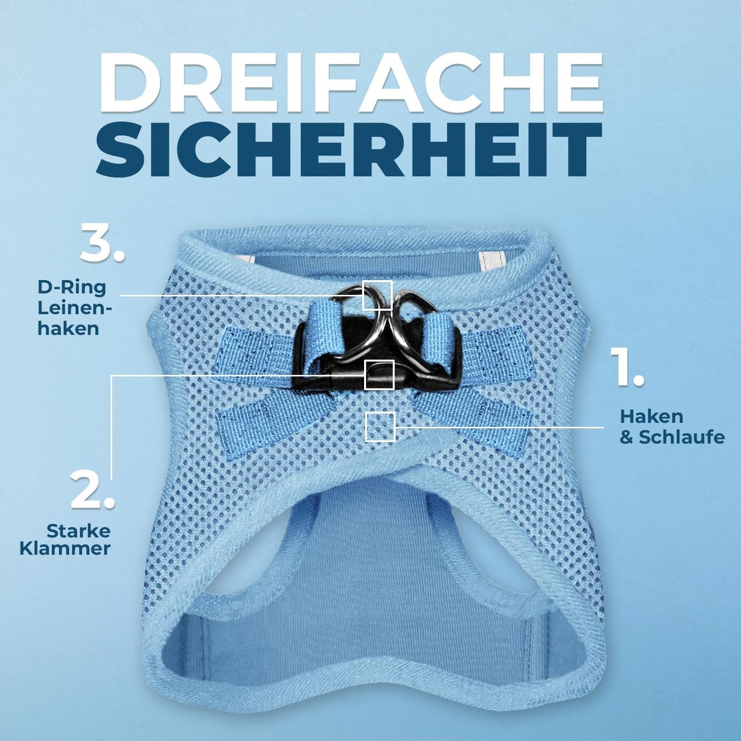 Voyager Hundegeschirr, M (Chest: 16 - 18") Babyblau mit passendem Saum