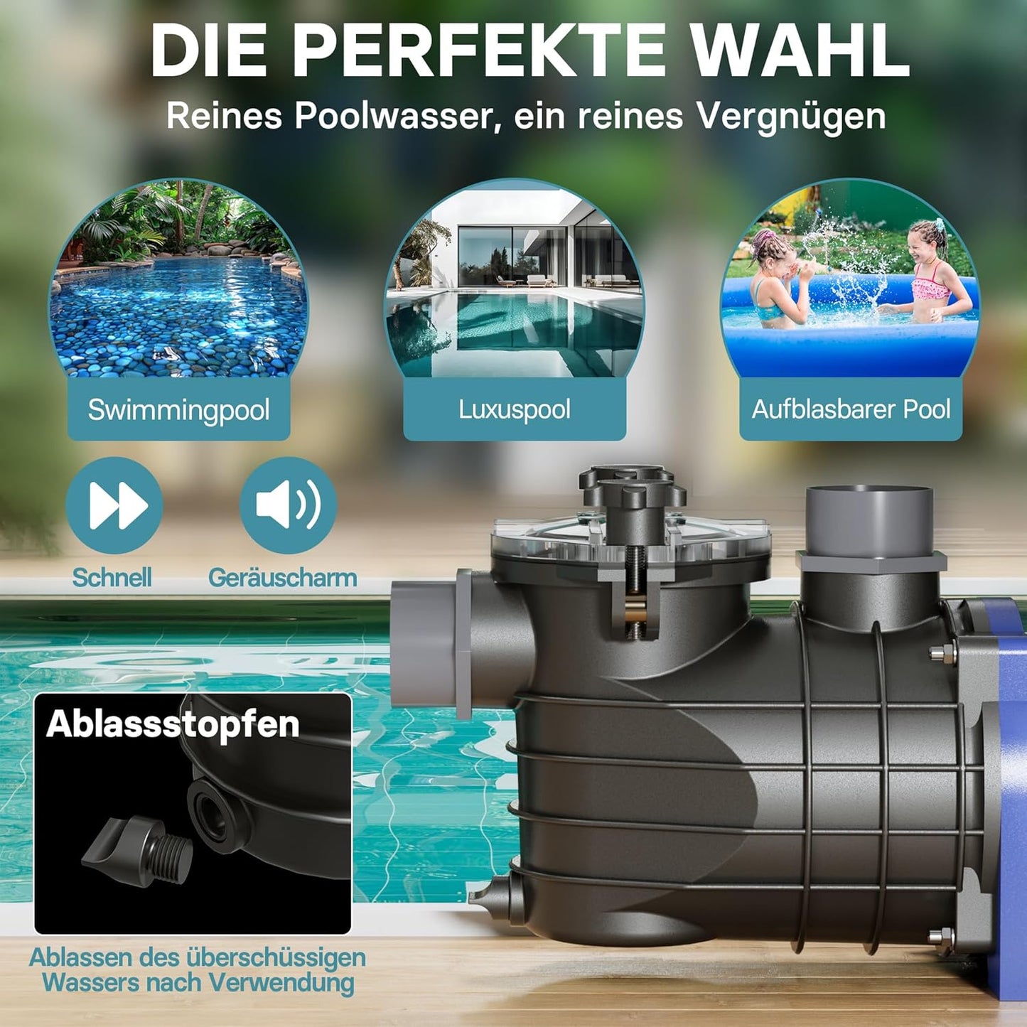 Schwimmbadpumpe, 11700l/h 250 W