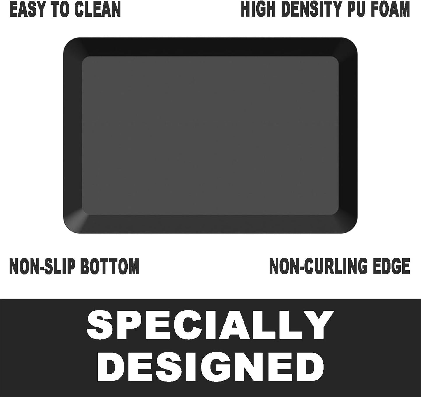 Ergonomische Anti-Ermüdungsmatte 75 x 50 cm, Schwarz 75L x 50B x 2.5D cm