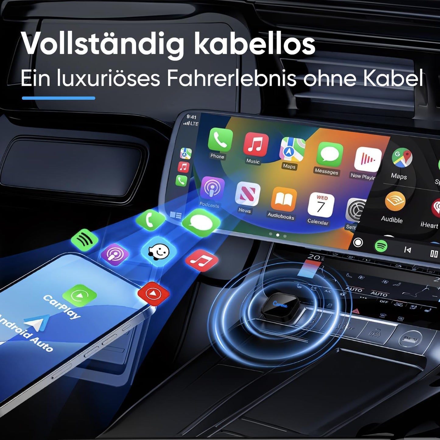 Ultra Mini 2-in-1 CarPlay & Android Auto Adapter, Schwarz
