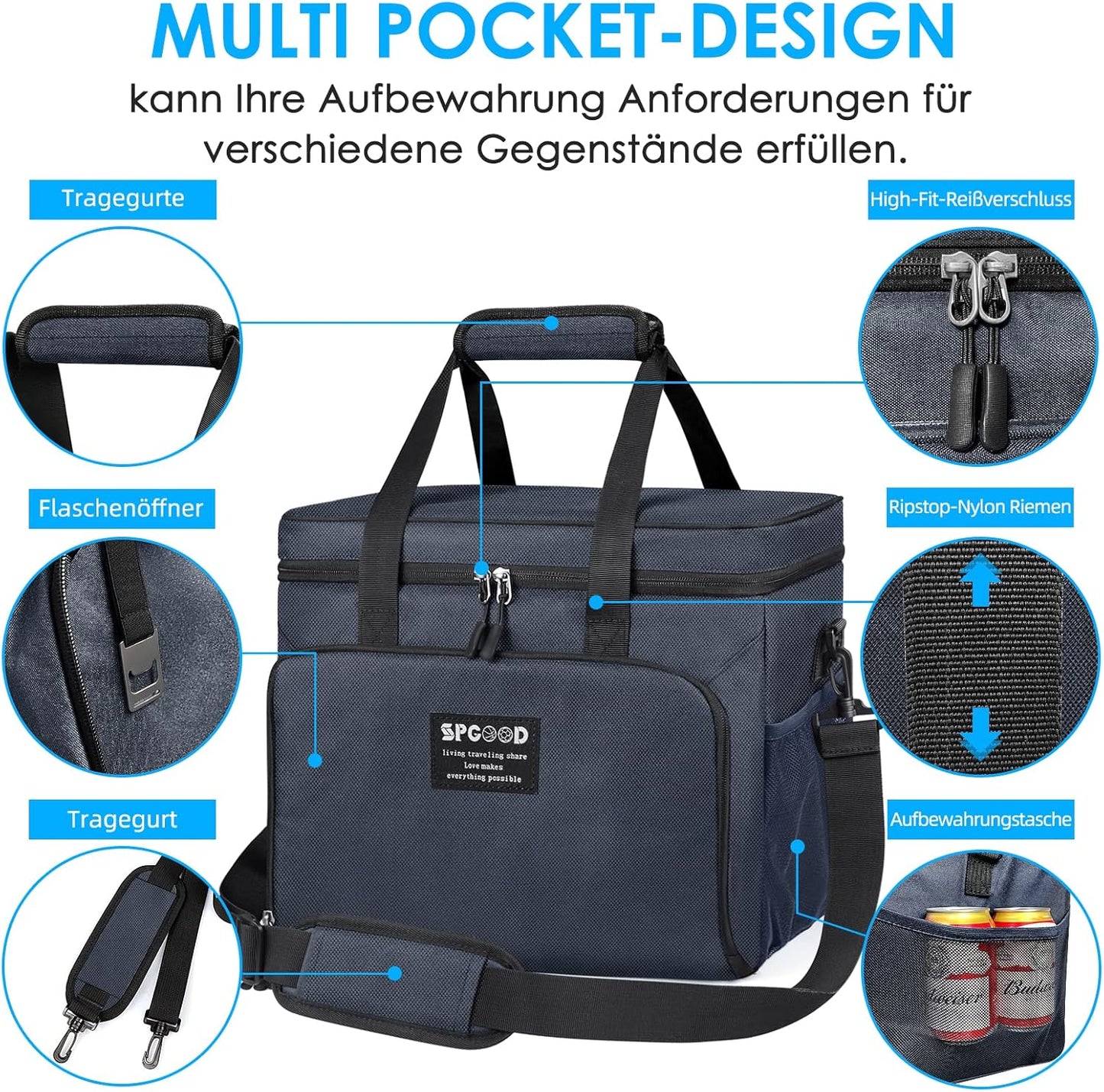 Faltbare Picknick-Kühltasche, Blau, 20L