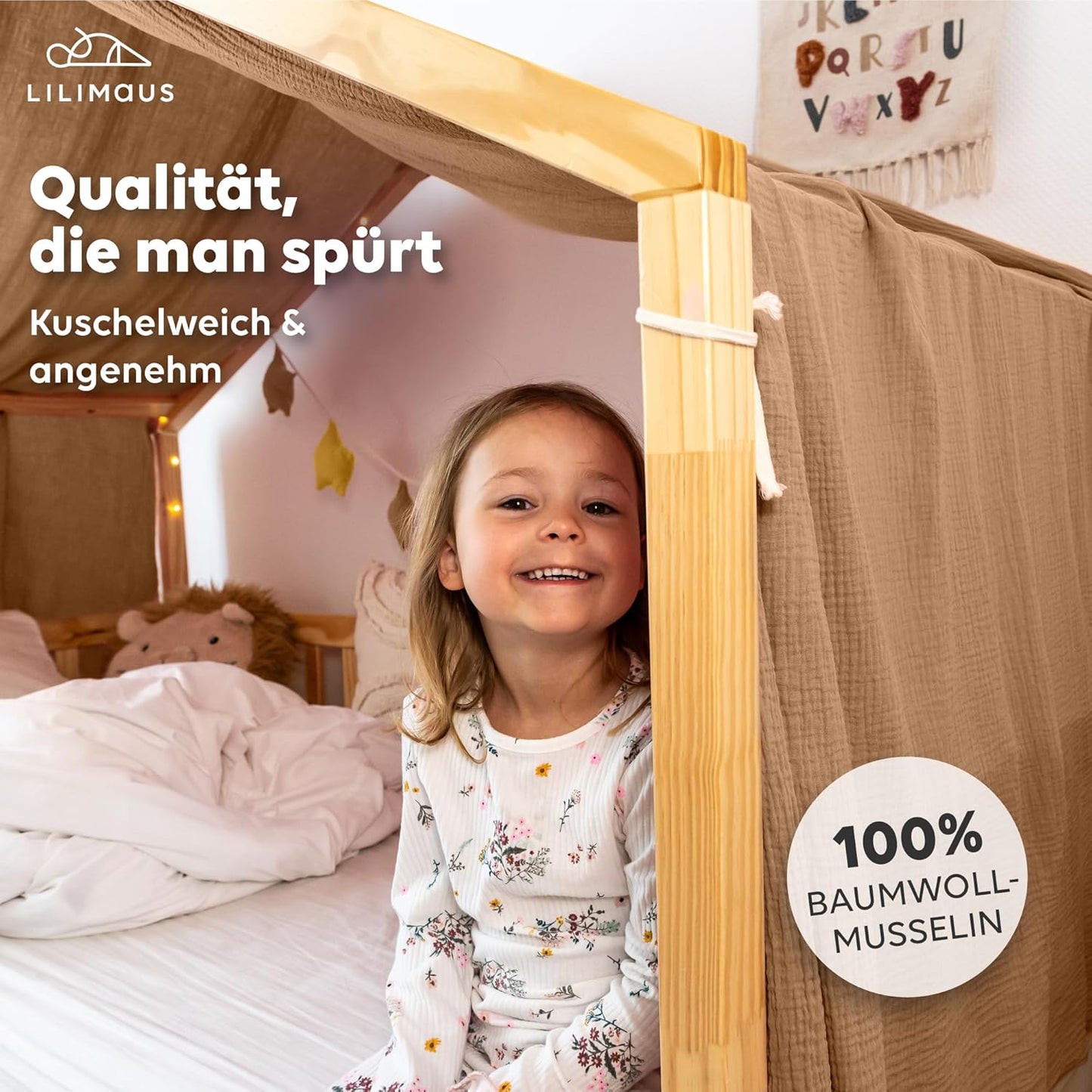 Betthimmel für Hausbett, Nougat 135 x 420cm ohne Goldapplikation