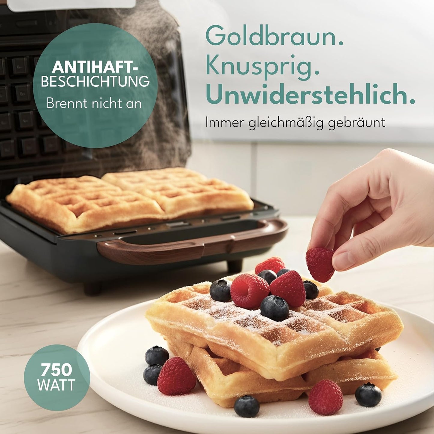 Sandwichmaker 3-in-1 mit Grill- und Waffeleinsätzen, Schwarz - 750w